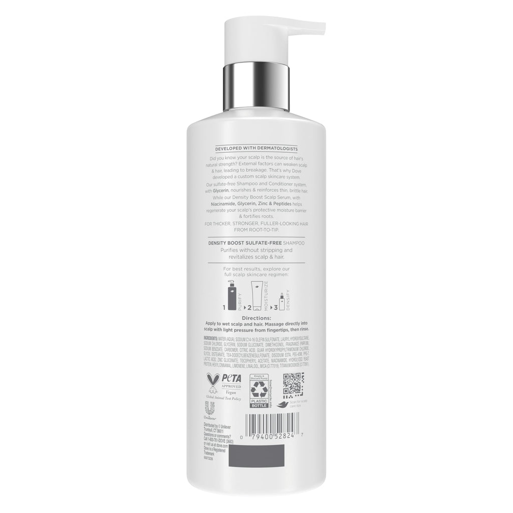 Dove Derma Scalp Density Boost Shampoo 1 ct With Glycerin, Sulfates And Zinc + Peptides For Hair Loss And Breakage 16 oz