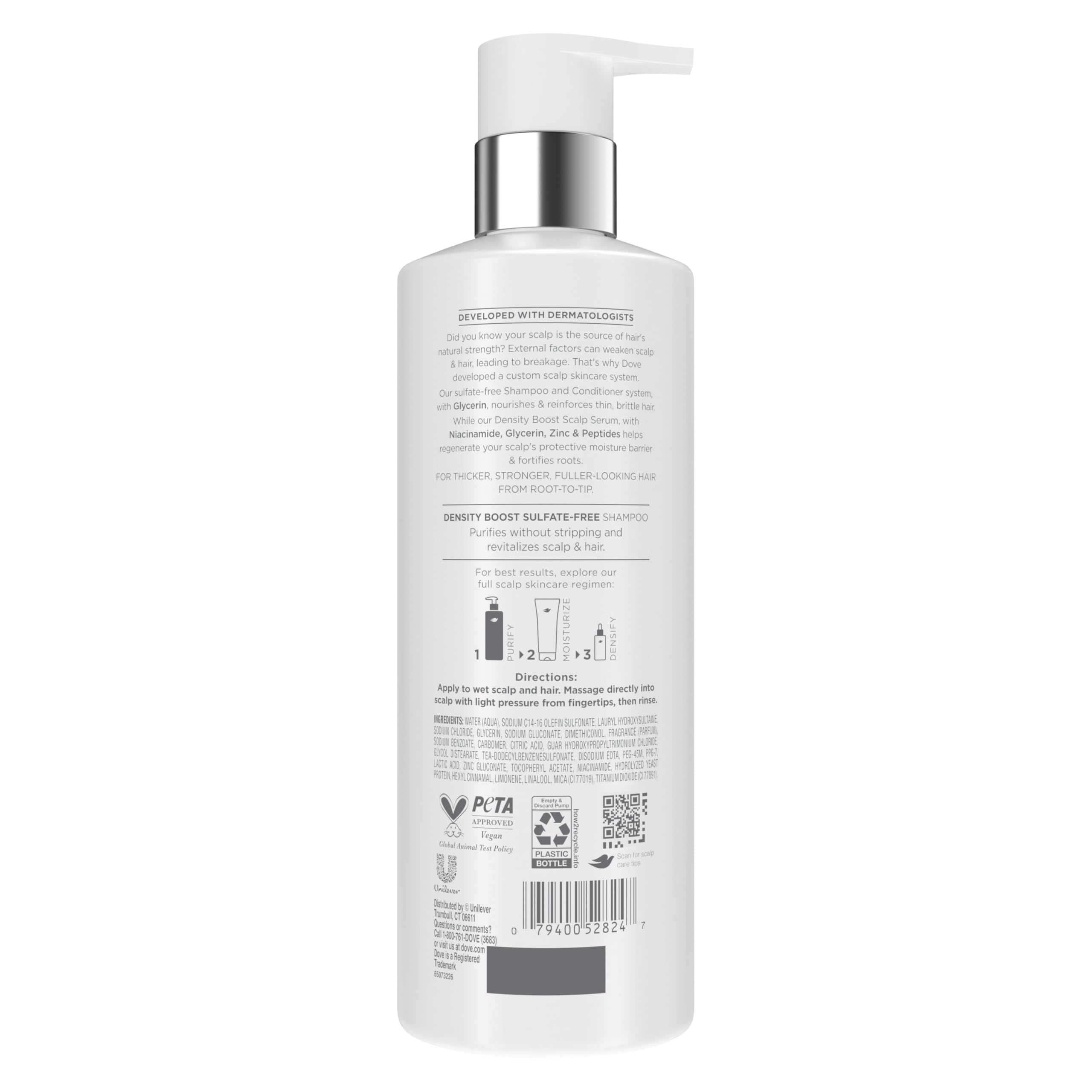 Dove Derma Scalp Density Boost Shampoo 1 ct With Glycerin, Sulfates And Zinc + Peptides For Hair Loss And Breakage 16 oz