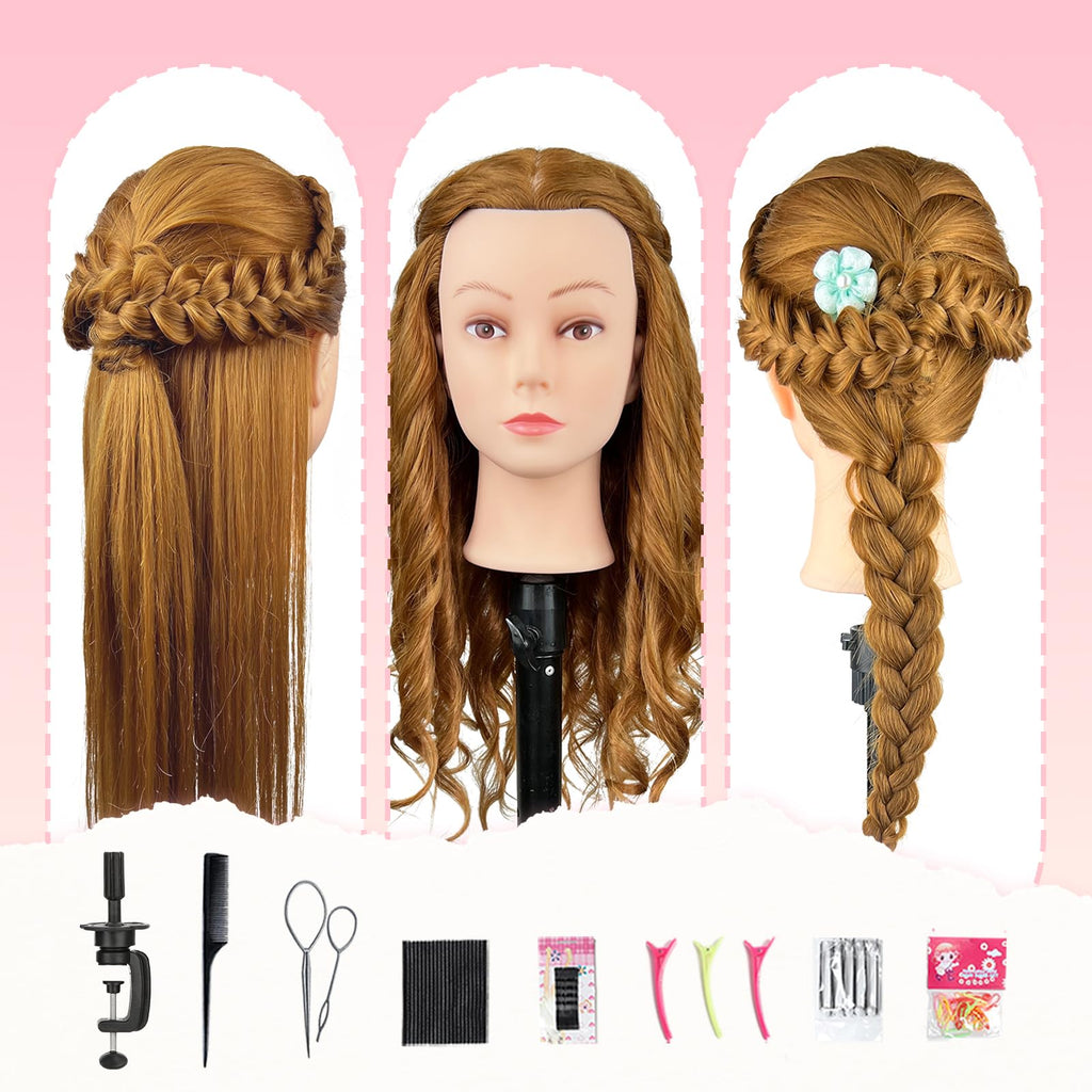 ZOMOI Mannequin Head, Mannequin Head Human Hair, 80% Real Hair for Hairdresser Practice Cutting Braiding Hair Styling with Clamp Holder and Tools