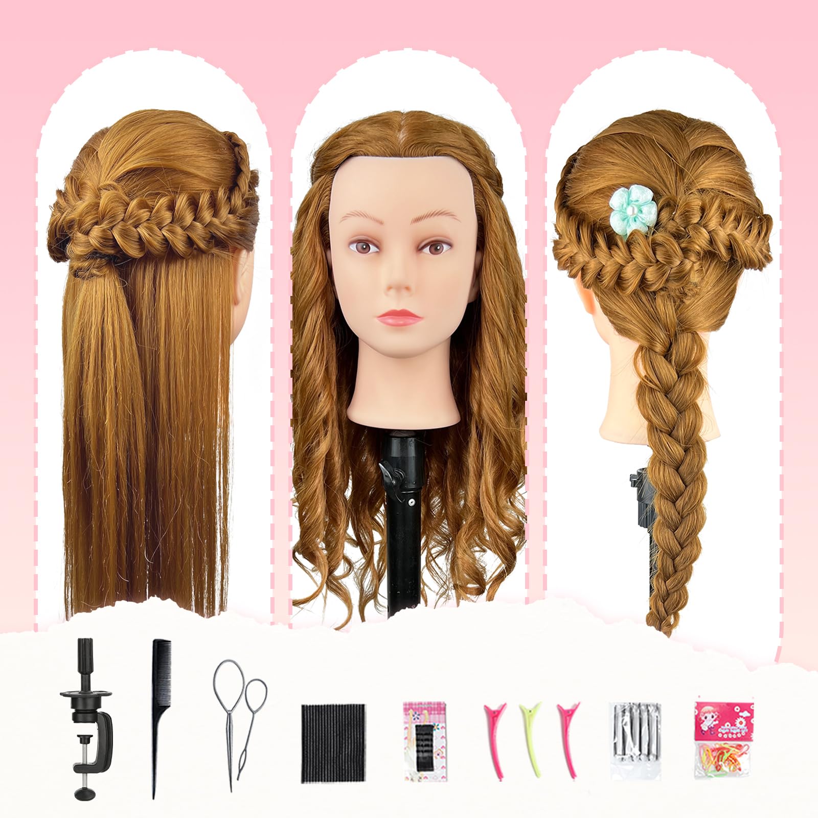 ZOMOI Mannequin Head, Mannequin Head Human Hair, 80% Real Hair for Hairdresser Practice Cutting Braiding Hair Styling with Clamp Holder and Tools