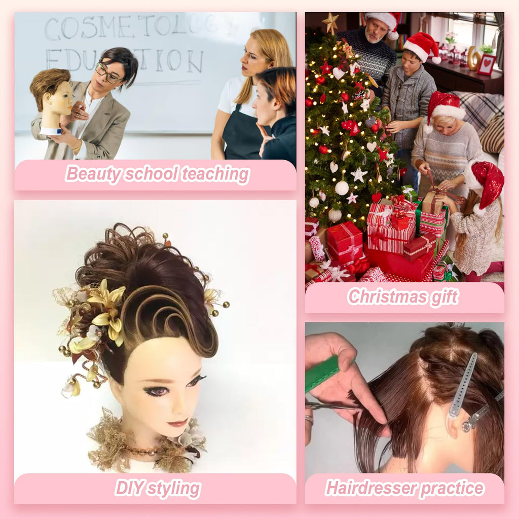 ZOMOI Mannequin Head, Mannequin Head Human Hair, 80% Real Hair for Hairdresser Practice Cutting Braiding Hair Styling with Clamp Holder and Tools