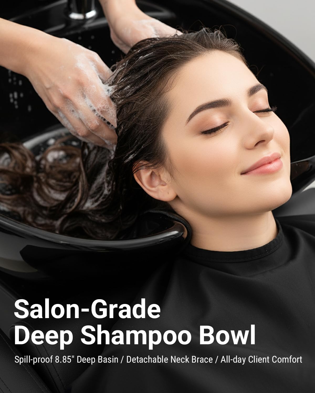 Black IJIALIFE Shampoo Bowl and Chair Set for Salon – Backwash Barber Sink Station with Footstool & Gold Armrests – Heavy Duty 450lbs Hair Washing Chair with Deep Basin & Neck Rest for Spa Beauty Stylist