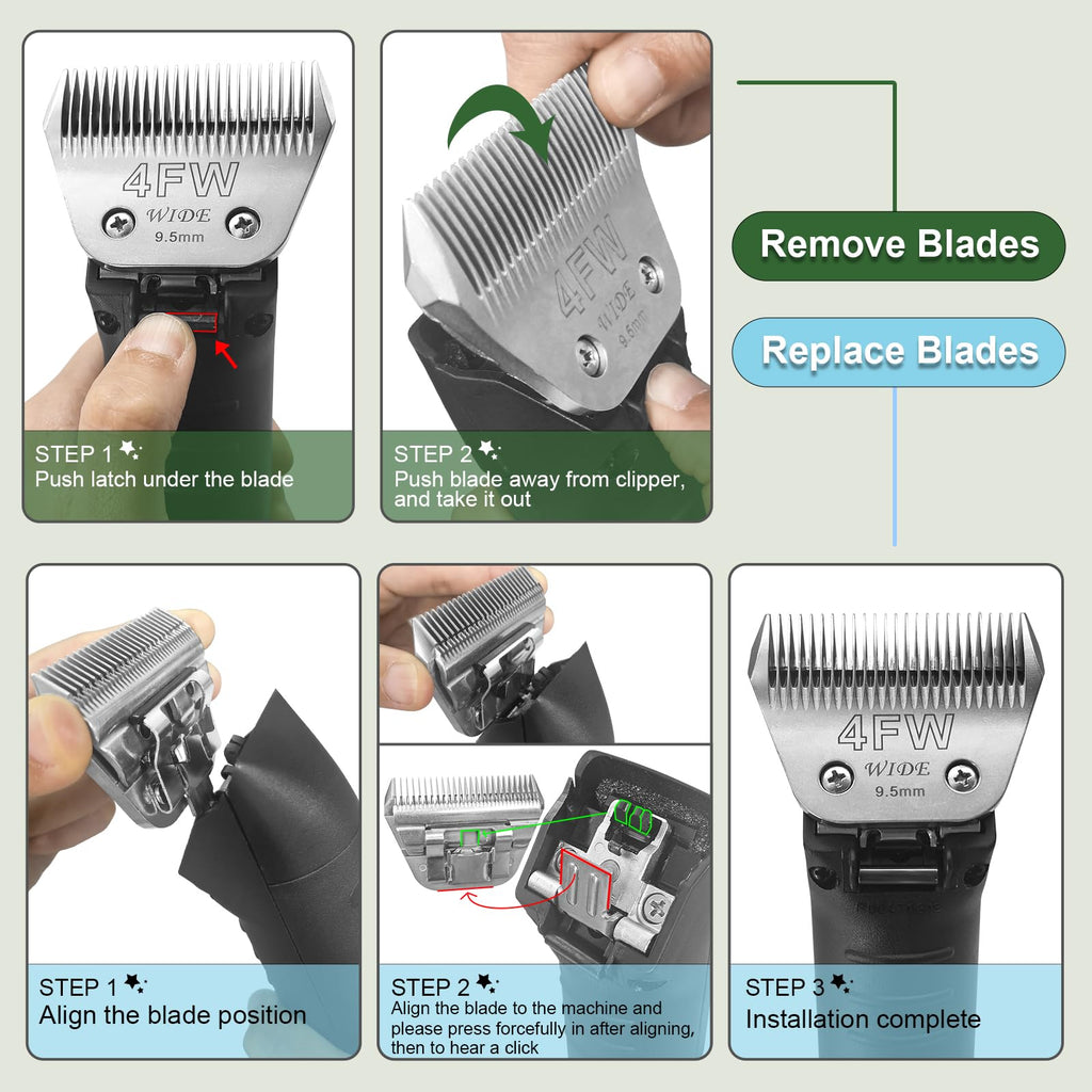Filymosie 3 Pack 10W Wide Blades for Dog Grooming,Compatible with Andis,Oster A5,Wahl km10 Clippers,Cutting Length 1/16"