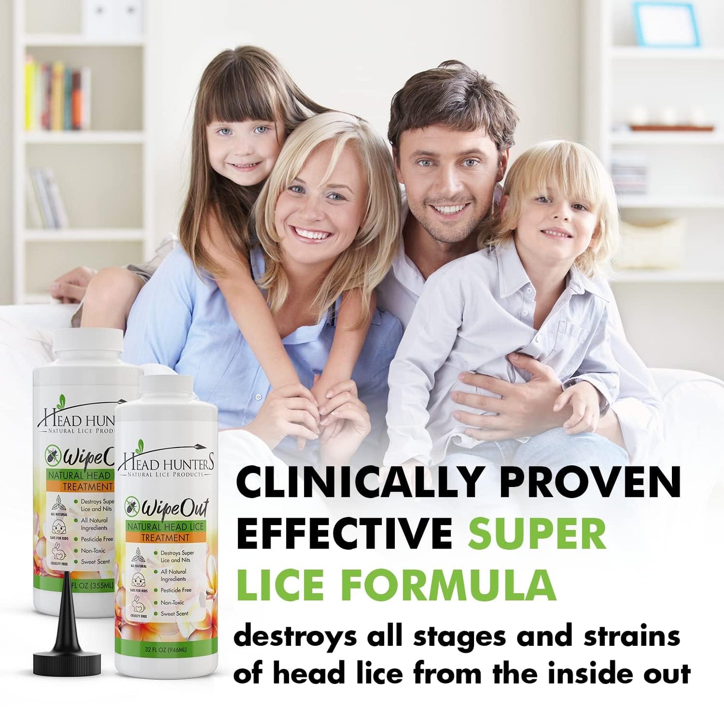 Head Hunters Natural Lice Products Wipeout Extra Strength Head Lice Treatment for Kids and Adults - Non-Toxic, Natural Shampoo Kills Eggs and Lice for Effective Removal from Hair - 32 Fl Oz