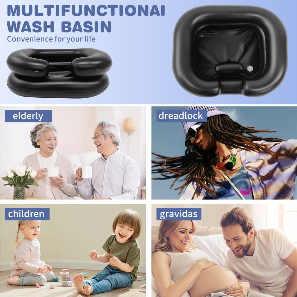 Inflatable Shampoo Basin, Portable Shampoo Bowl with Neck Support and Drain Hose for bedridden People, Portable Shampoo Sink for The Elderly, Disabled, Pregnant Women, Injured People (Black)