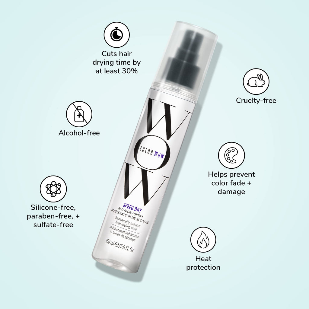 COLOR WOW Speed Dry Blow Dry Spray – Cut Blow Dry Time by 30% | Heat Protectant, Prevent Breakage | Cruelty-Free & Gluten-Free
