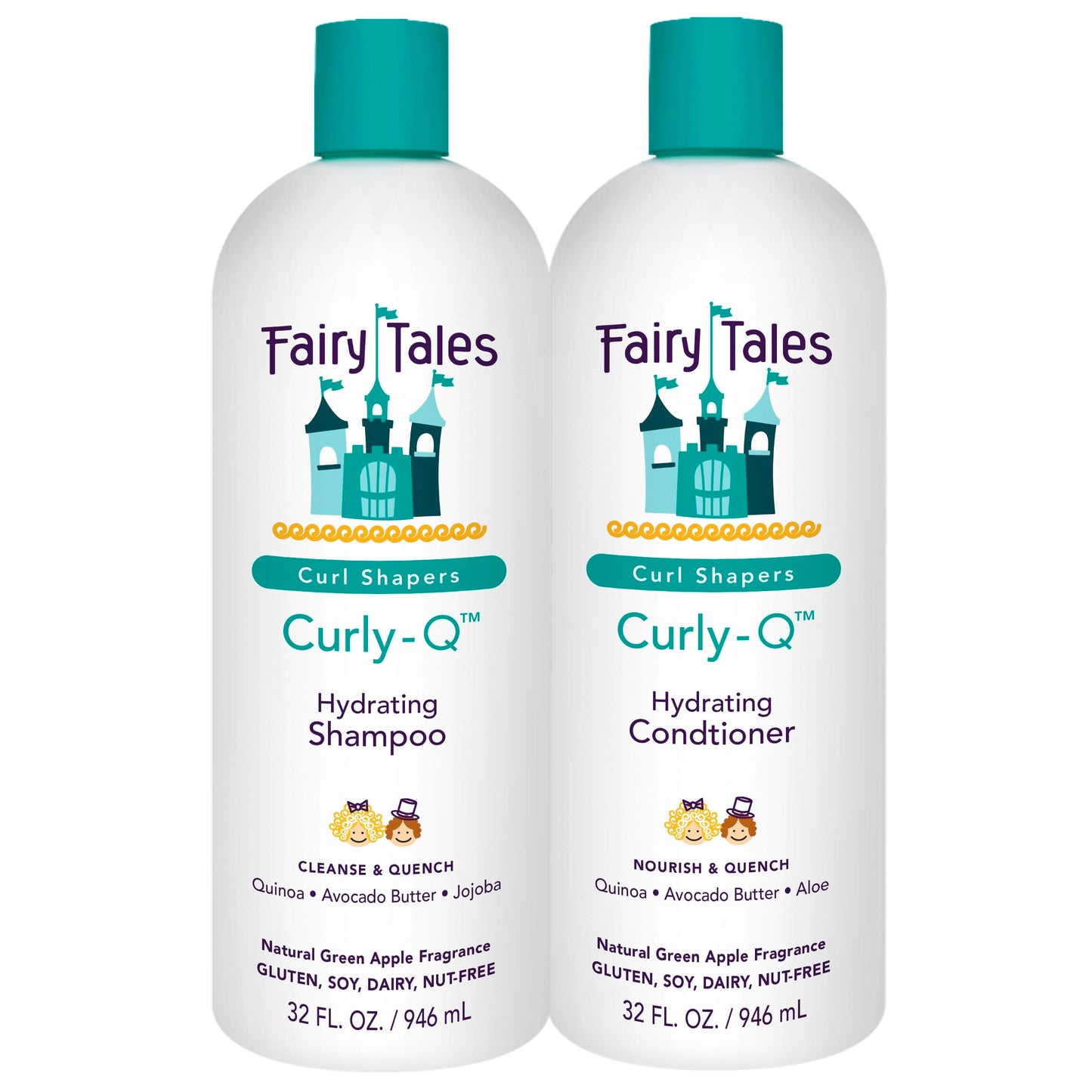 Fairy Tales Curly-Q Hydrating Shampoo and Conditioner for Kids - Paraben, Sulfate, Gluten and Nut Free - For All Curl Types Including Multi Cultural Hair – 32 Oz (2 Pack)
