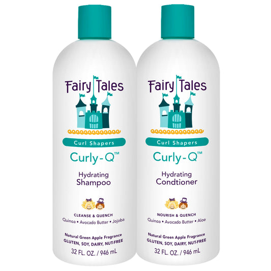 Fairy Tales Curly-Q Hydrating Shampoo and Conditioner for Kids - Paraben, Sulfate, Gluten and Nut Free - For All Curl Types Including Multi Cultural Hair – 32 Oz (2 Pack)