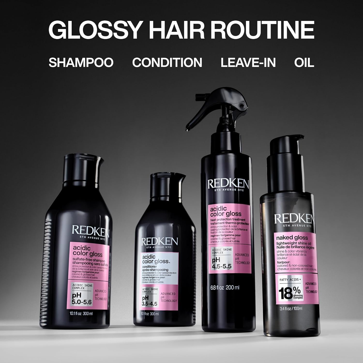 Dark Slate Gray Redken Acidic Color Gloss Shampoo & Conditioner Set For Color Treated Hair - Protects Vibrancy and Extends Hair Shine, Sulfate-Free