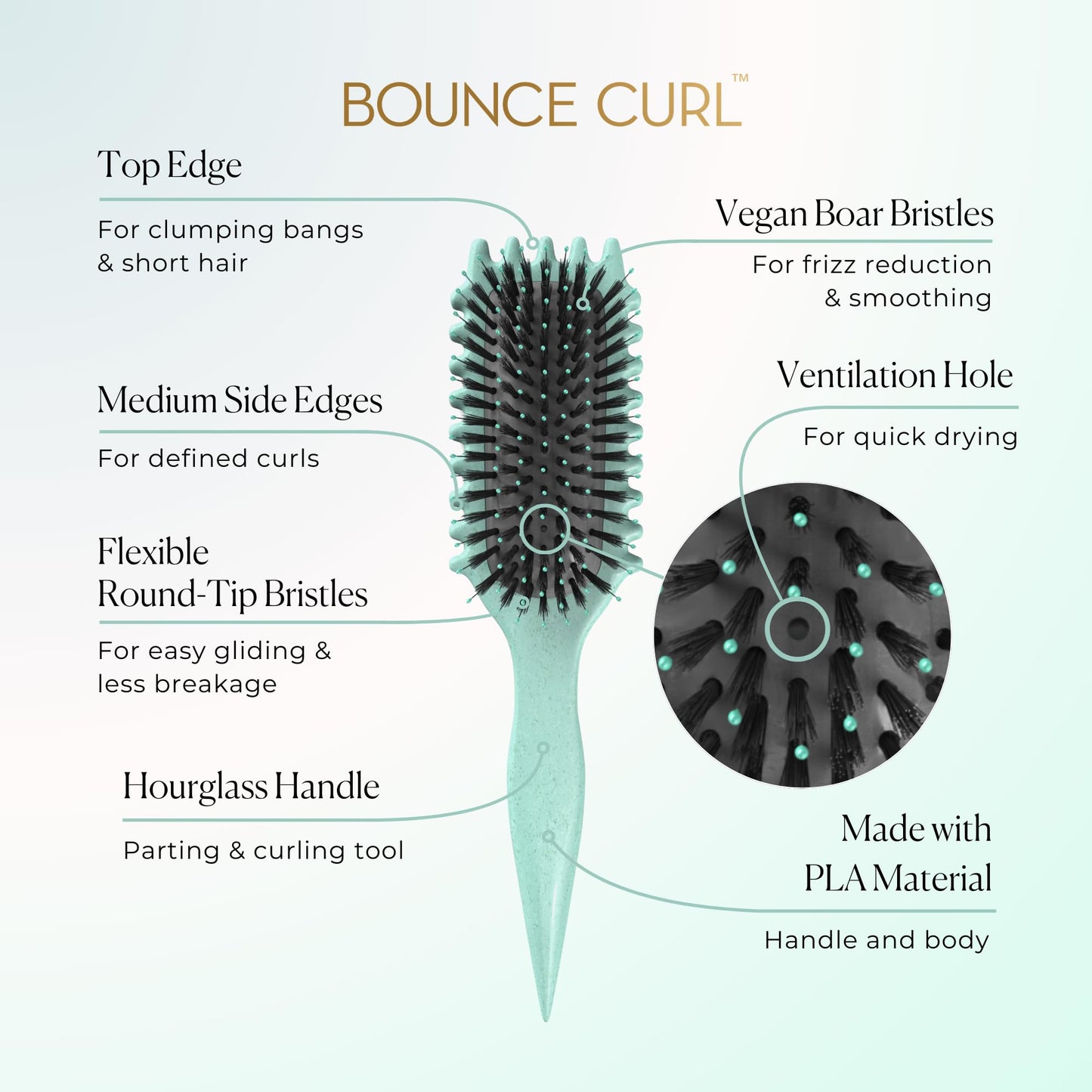Bounce Curl Define EdgeLift Brush, 5-in-1 Tool for Effortlessly Defined Curls, Waves & Coils, Reduces Frizz - Pink