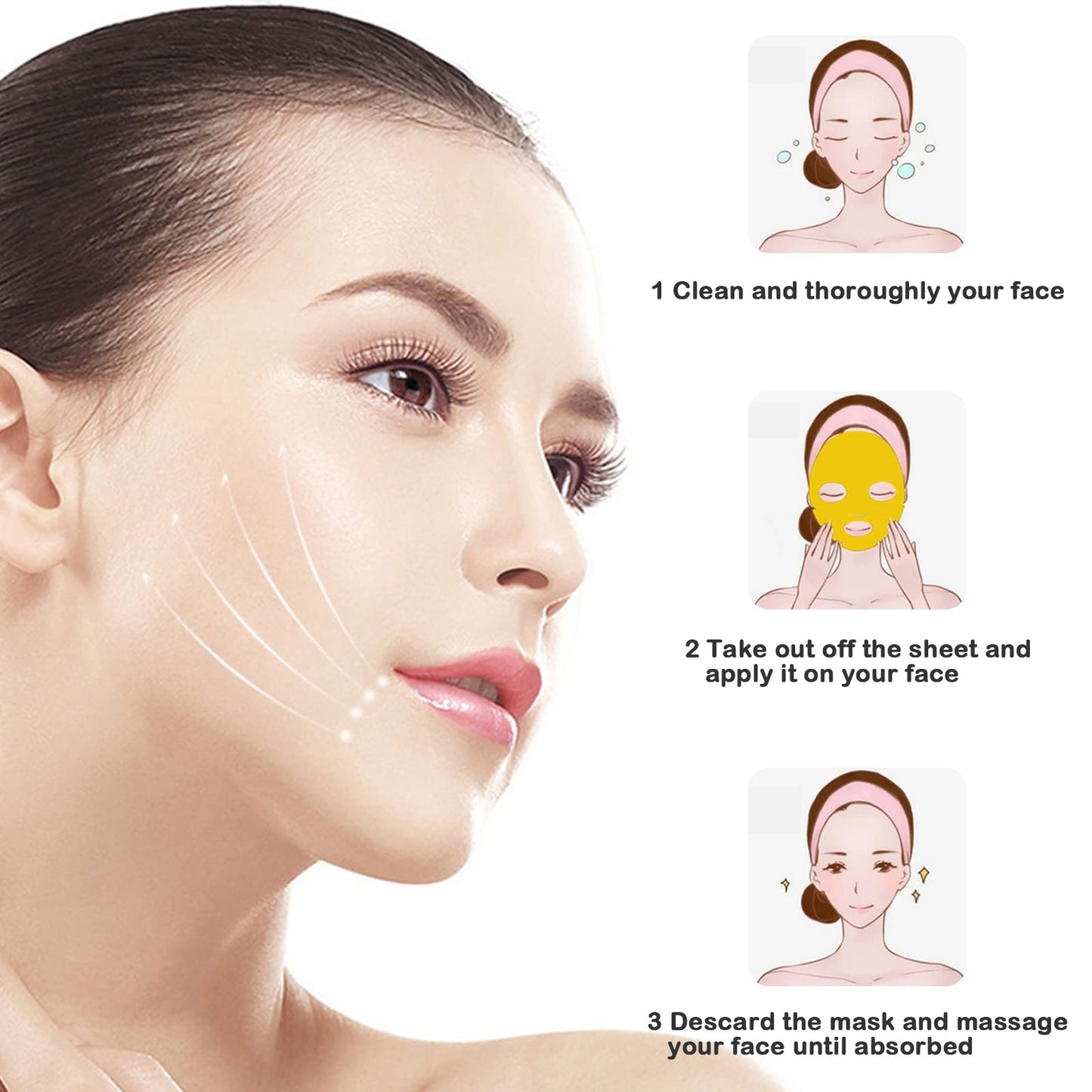 Adofect 12PC 24K Gold Gel Facial Masks Collagen Crystal Sheet Patch For Anti Aging, Puffiness, Anti Wrinkle, Moisturizing, Deep Tissue Rejuvenation and Hydrates Skin