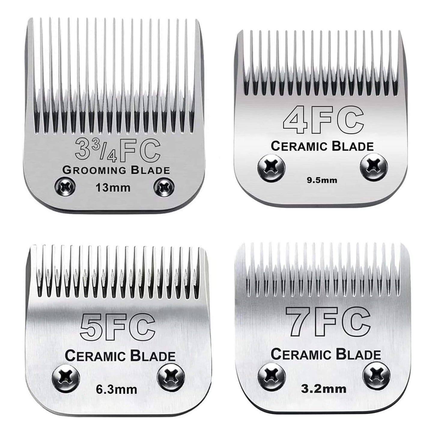 White Smoke 4pcs Dog Grooming Blades Compatible with Andis Dog Clippers,Detachable Ceramic Blade & Stainless Steel Blade (3FC+4FC+5FC+7FC)