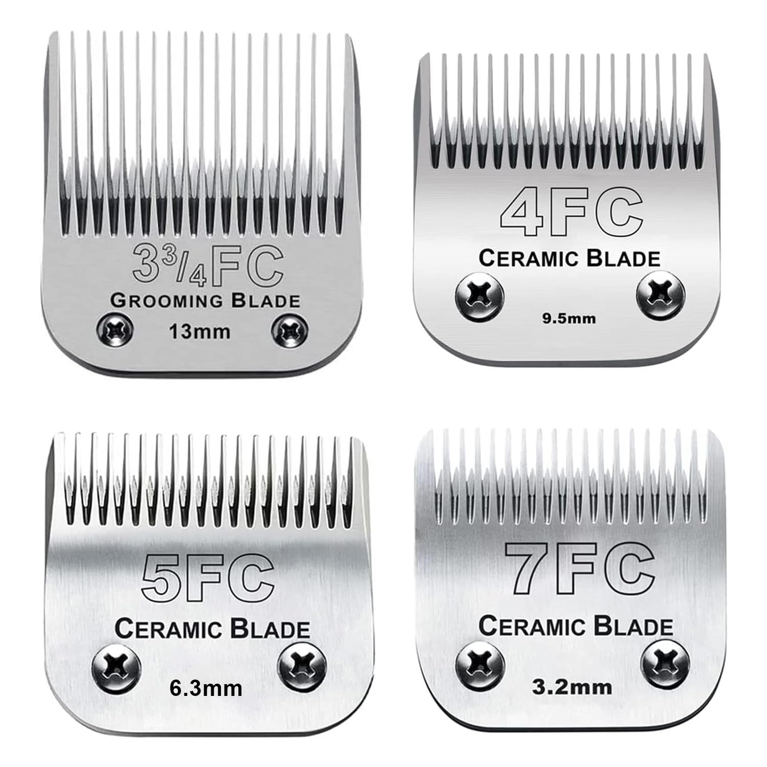 White Smoke 4pcs Dog Grooming Blades Compatible with Andis Dog Clippers,Detachable Ceramic Blade & Stainless Steel Blade (3FC+4FC+5FC+7FC)