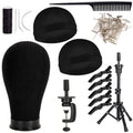 GOODColla Mannequin Canvas Head with Wig Stand for Making Display, Cork Canvas Block Head with Wig Caps, Canvas Mannequin Head with T Pins Set Hair Styling Practice Display