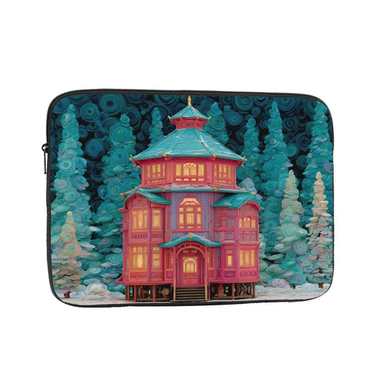White Smoke 10 Inch Portable And Shockproof Laptop Bag With Unique Enchanted Alcove Print, For Work, University, And Commuting