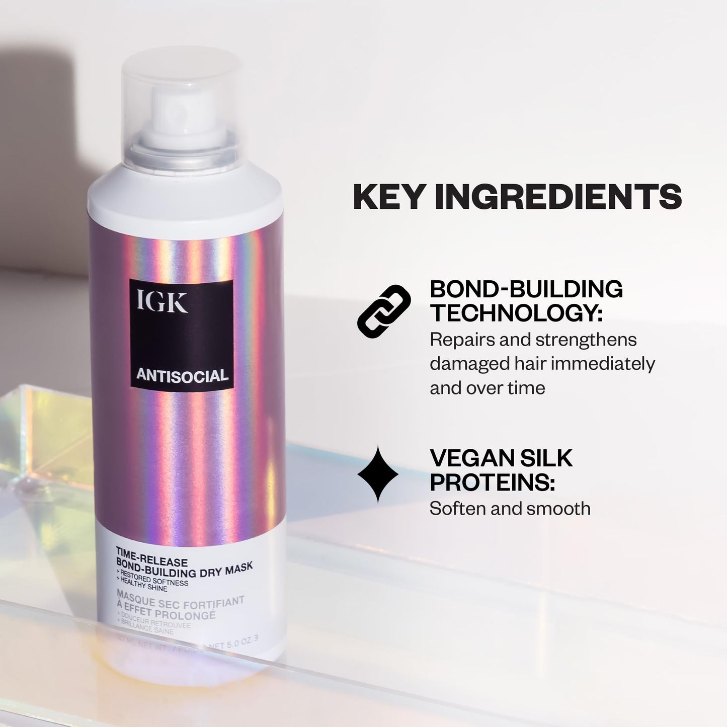 IGK - ANTISOCIAL - 受损发质发膜 - 夜间修复护发，适用于分叉、干枯发质和接发护理 - 强韧、保湿、增加光泽 - 5.0 盎司