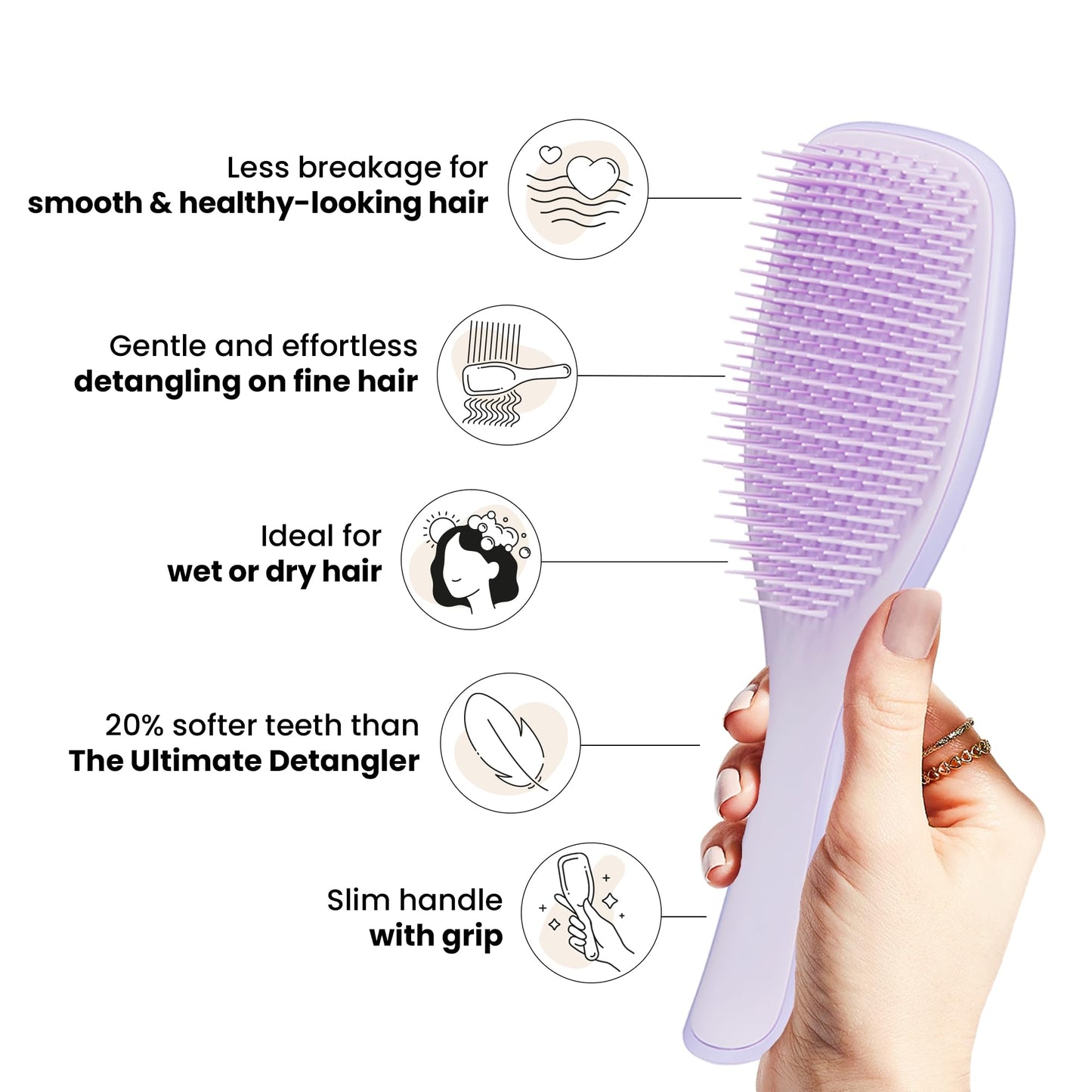 Brosse démêlante ultime Tangle Teezer Fine &amp; Fragile, brosse pour cheveux secs et humides pour démêler et réduire la casse, Hypnotic Heather