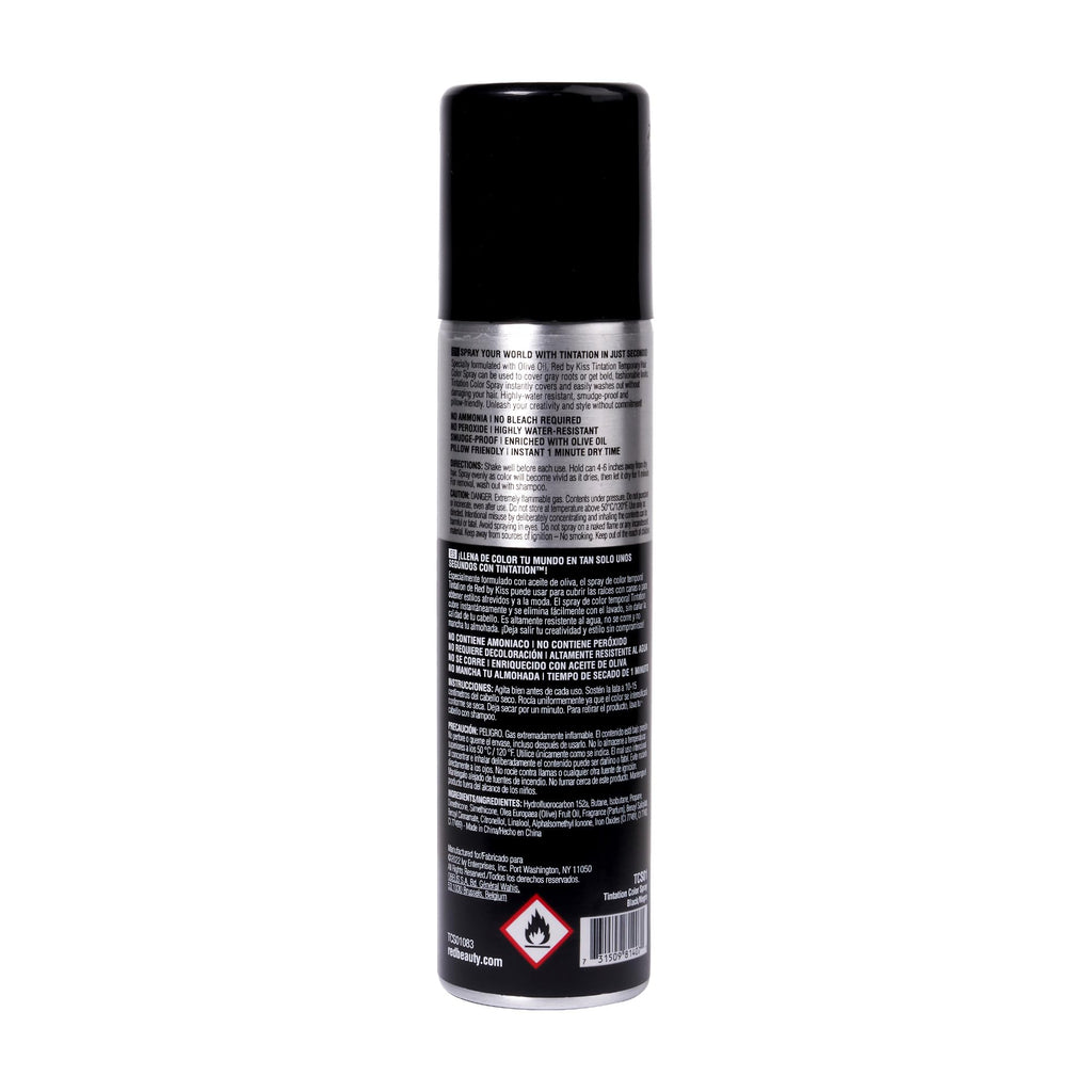 Red by Kiss Tintation Temporary Hair Color Spray, Instant Gray Root Touch Up Coverage, Water-Resistant & Smudge-Proof, Easy Wash Out, Barber & Hairline Touch-Up, Quick-Dry (Black, 2.82 oz)
