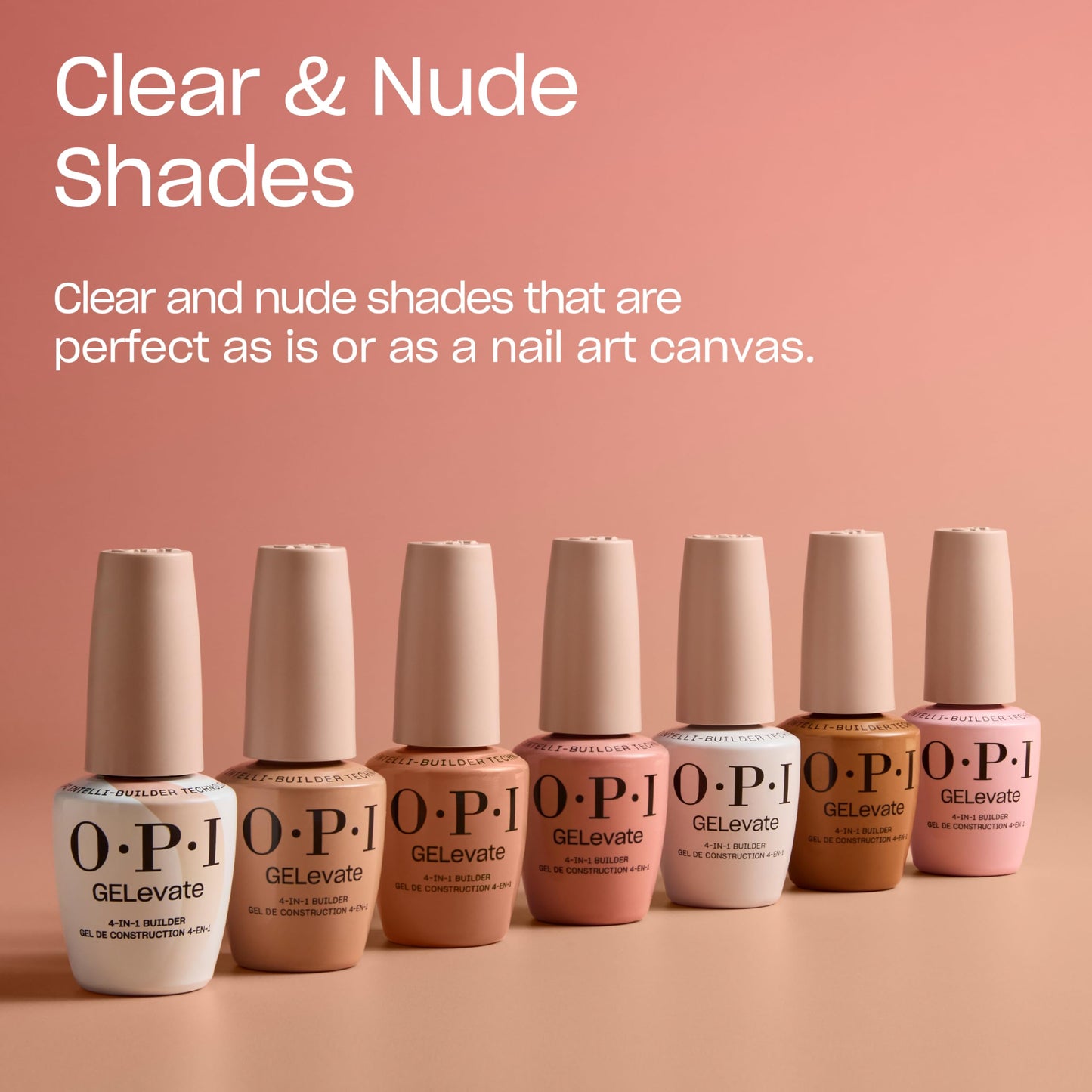 Tan OPI GELevate 4-in-1 UV Cure Gel Nail Builder Bundle | OPI’m Flawless, Clear Color + 4get Me Not, Cool Pink Color + Soft Gel Almond Shape Nail Tips Extensions