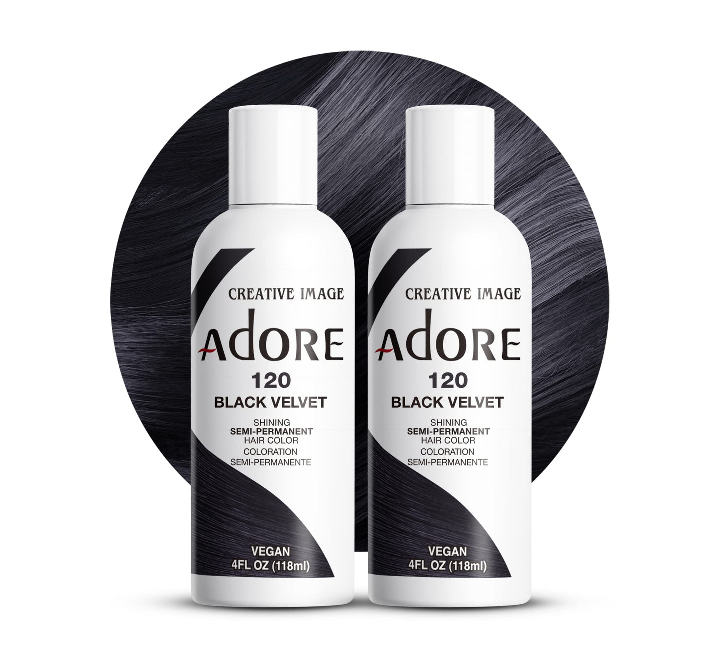Adore Semi Permanent Hair Color - Vegan and Cruelty-Free Black Hair Dye - 4 Fl Oz - 120 Black Velvet (Pack of 2)