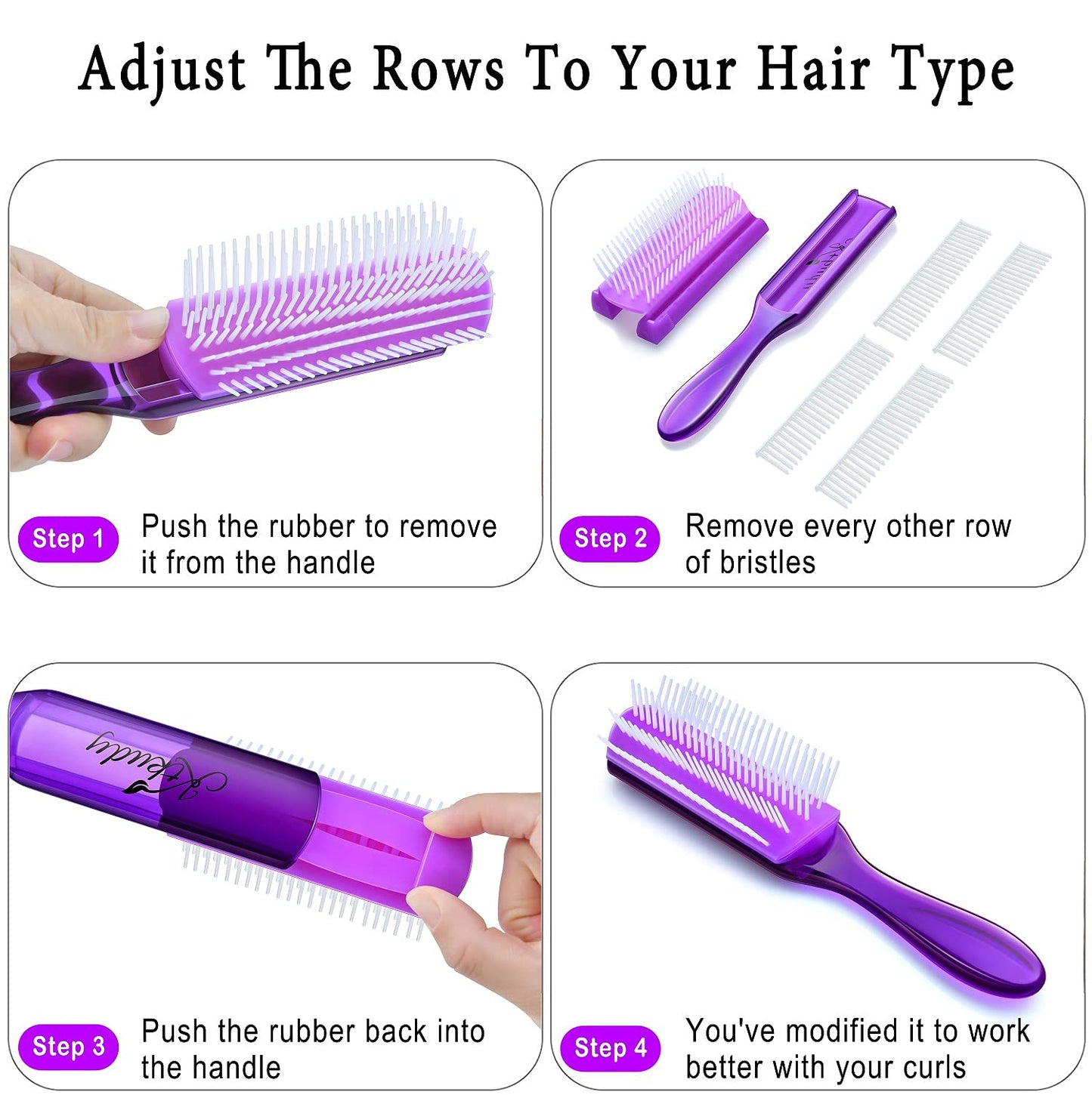 Brosse de définition KTKUDY à 9 rangs pour modeler et finir les boucles - Brosse démêlante pour cheveux épais, ondulés ou bouclés (violet)
