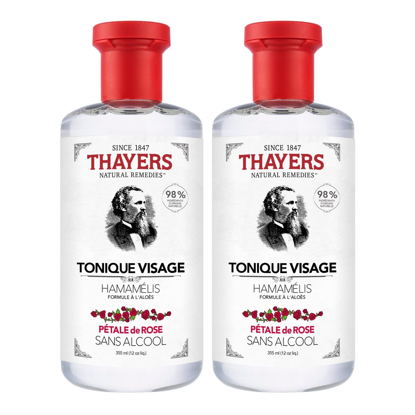 Thayers Alcohol-Free Rose Petal Witch Hazel Facial Toner, Soothing and Hydrating, for All Skin Types, Including Sensitive, Alcohol Free, VALUE Duo Pack (2 x 355mL)