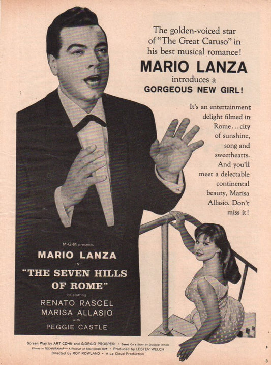 Mario Lanza Vintage ad original clipping magazine photo 1pg 8x10 #Q9187