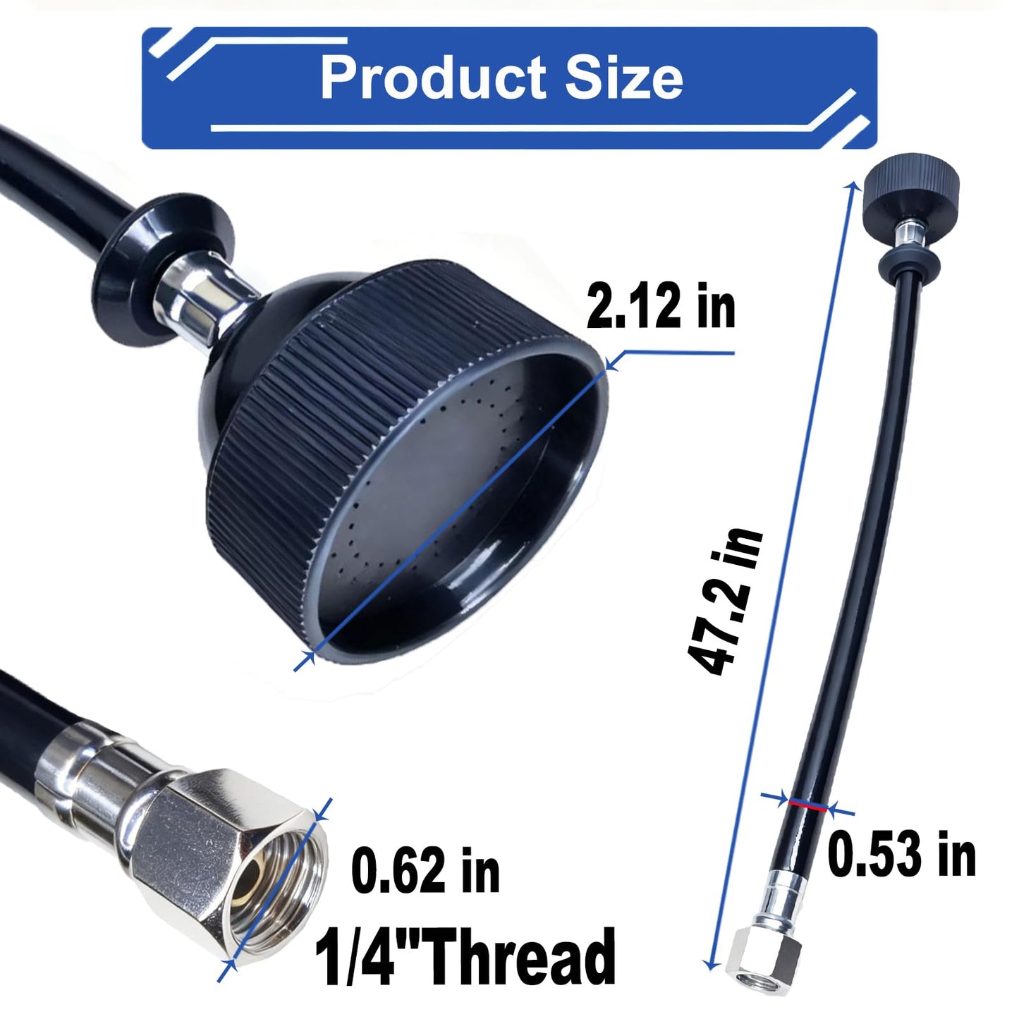 2 Pcs Shampoo Bowl Sprayer Head with Black Rubber Hose Kit 1/4" Thread for Salon Sink Barber Shop Spa Basin & Most Commercial Shampoo Systems