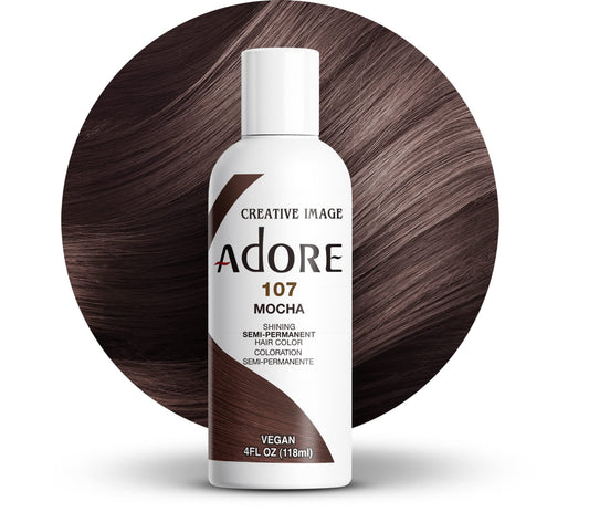 Adore Semi Permanent Hair Color - Vegan and Cruelty-Free Hair Dye - 4 Fl Oz - 107 Mocha (Pack of 1)
