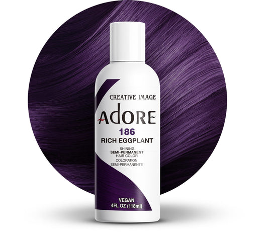 Adore Semi Permanent Hair Color - Vegan and Cruelty-Free Hair Dye - 4 Fl Oz - 186 Rich Eggplant (Pack of 1)