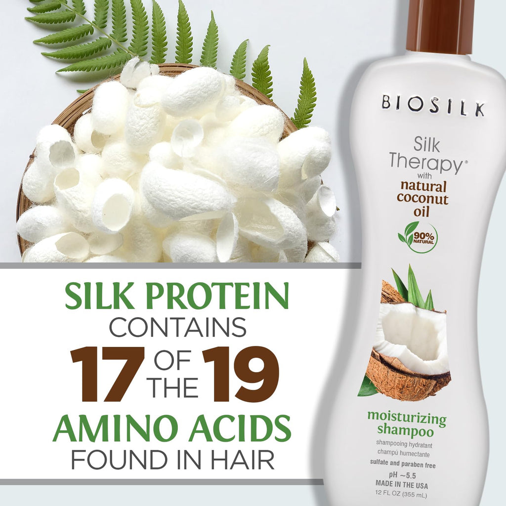 BioSilk Silk Therapy with Natural Coconut Oil Moisturizing Shampoo, Cleanses & Replenishes Moisture, Sulfate, Paraben & Cruelty-Free, 12 Oz