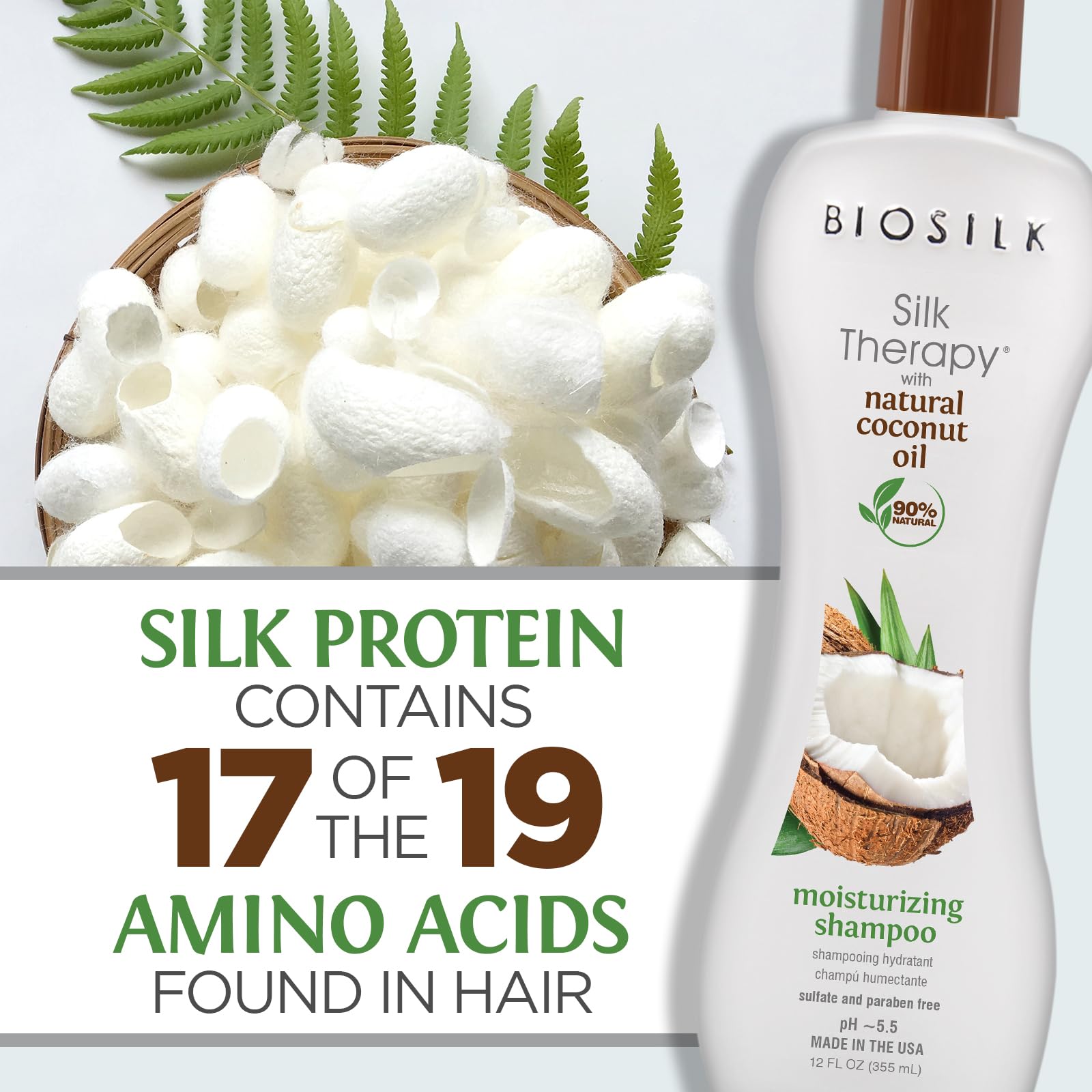 BioSilk Silk Therapy with Natural Coconut Oil Moisturizing Shampoo, Cleanses & Replenishes Moisture, Sulfate, Paraben & Cruelty-Free, 12 Oz