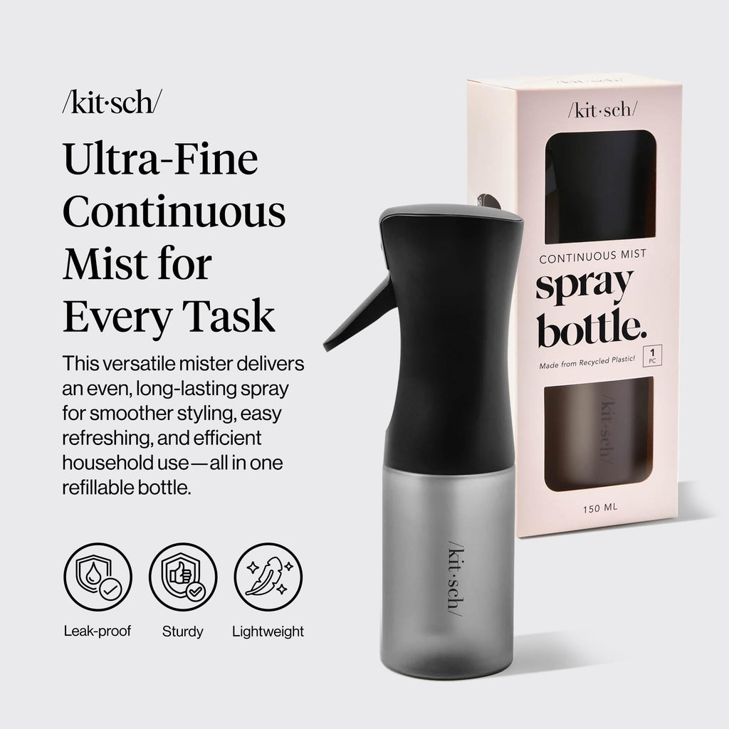 Kitsch Continuous Spray Bottle for Hair – Fine Mist Water Mister & Water Spray Bottle – Recycled Hair Spray Bottle – Spray Bottles for Cleaning, Styling, Plants & More – Black, 150ml