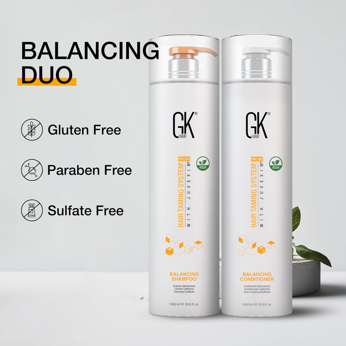 GK HAIR Global 角蛋白平衡洗发水和护发素套装（33.8 液体盎司/1000 毫升）适用于油性和染色头发，深层清洁，非常适合过度处理和受环境压力的头发