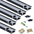THMOOTHER 10-Pack 3.3FT/1M LED Strip Aluminum Channel Diffuser,Collar Shape Tape Light Under Cabinet Floating Shelf Alcove Recessed 25X7MM Matte Black Anodized Track, Milky Cover Concave Slot Profile