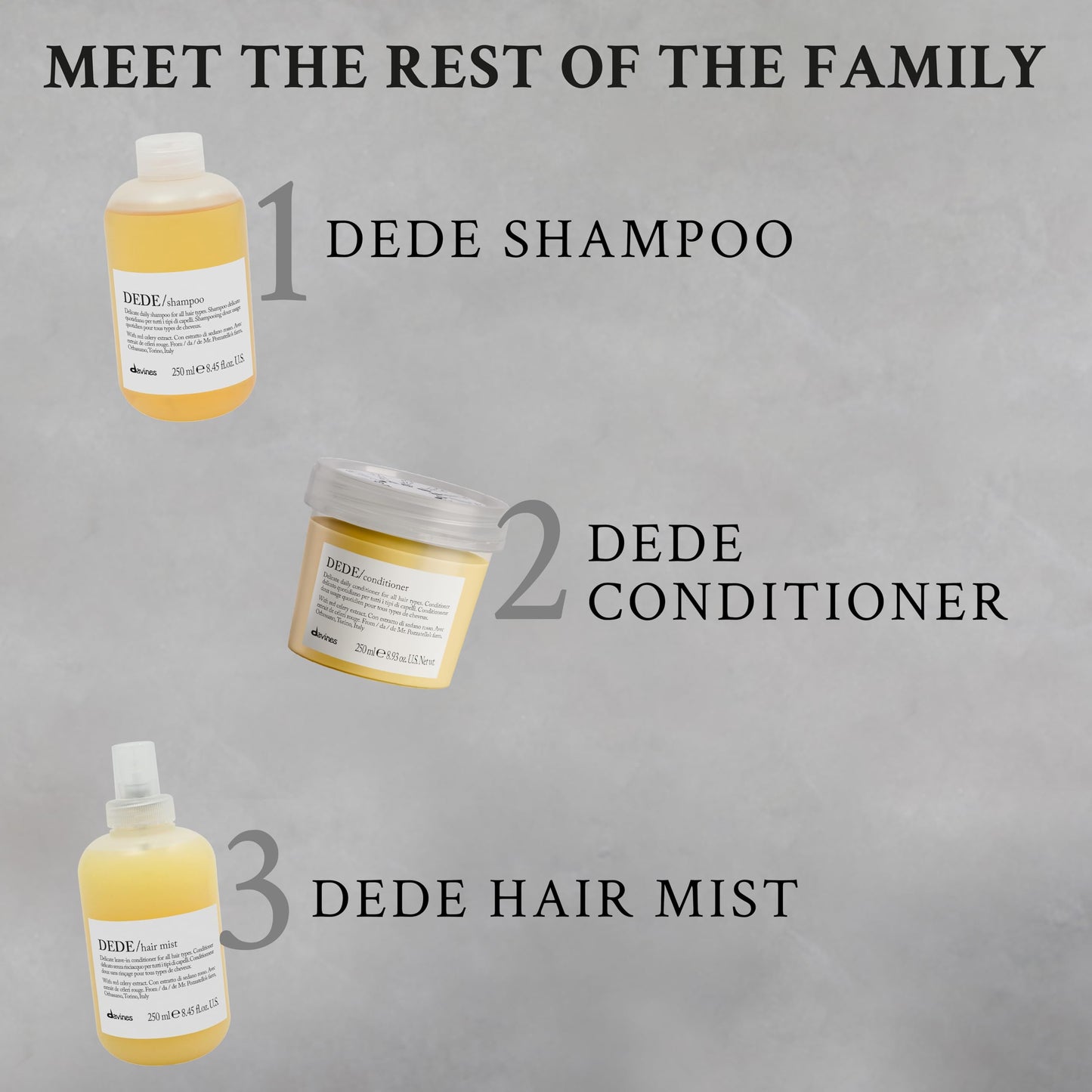 Gray Davines DEDE Conditioner, Daily Lightweight Moisturizing Formula for Medium Fine & Fine Hair - Gentle Mineral-Rich Detangler to Soften & Untangle with Red Celery Extract, Weightless, 8.45 Fl Oz