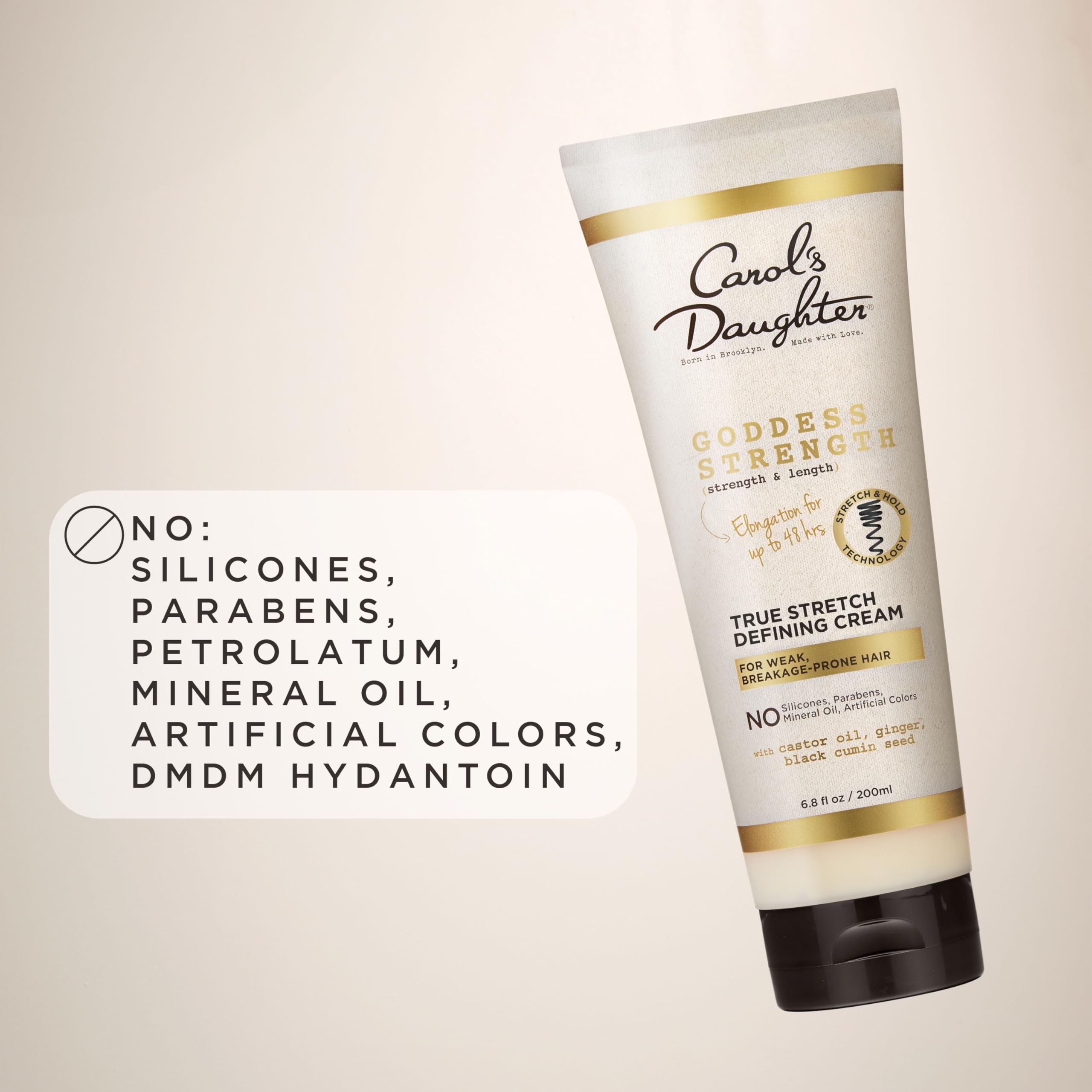Carol's Daughter Goddess Strength True Stretch Defining Hair Cream For Waves, Coils and Curls, Curl Defining Cream with Castor Oil, 6.8 Fl Oz