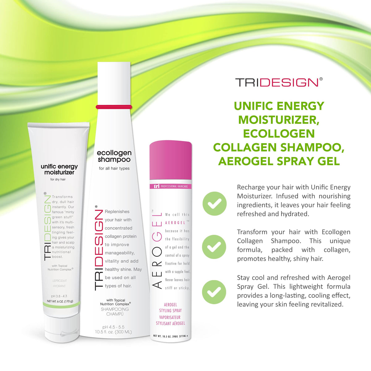 TRI Design Shampoo, Conditioner and Hair Finishing Spray Set - Include ...