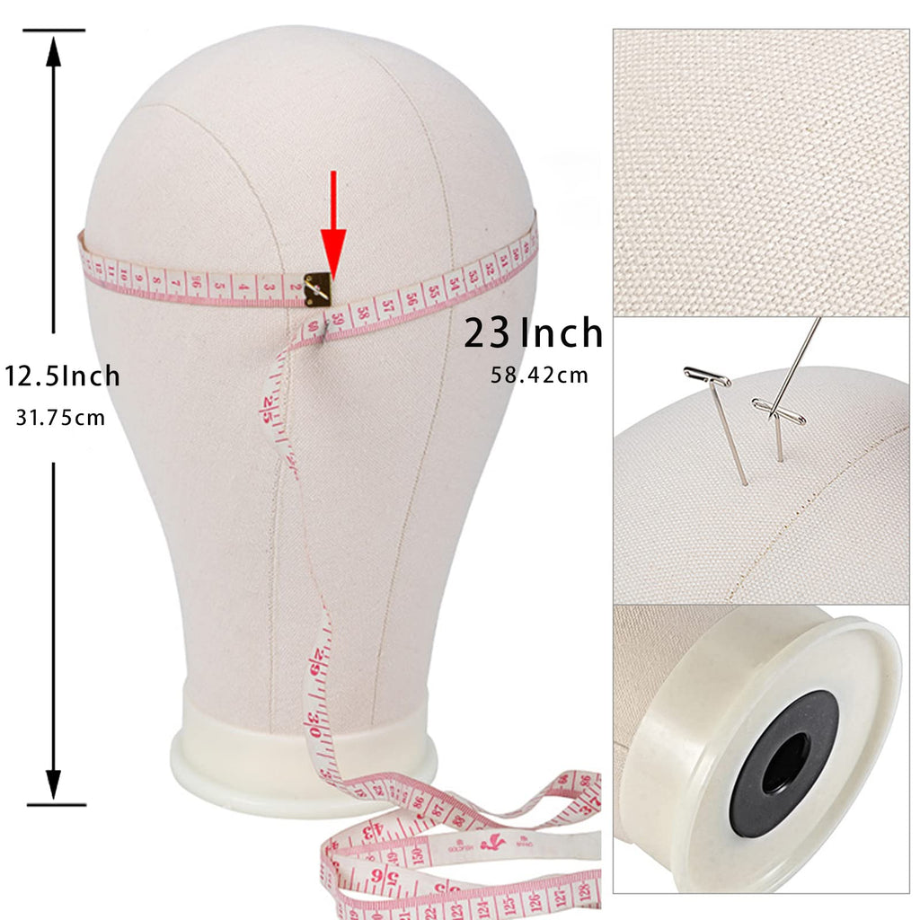 LUNGCYX 23Inch Wig Stand Tripod,Canvas Wig Head Stand Mannequin Head Foldable Wig Stand Set for Making Display with Table Clamp,Wig Cap & T Pins