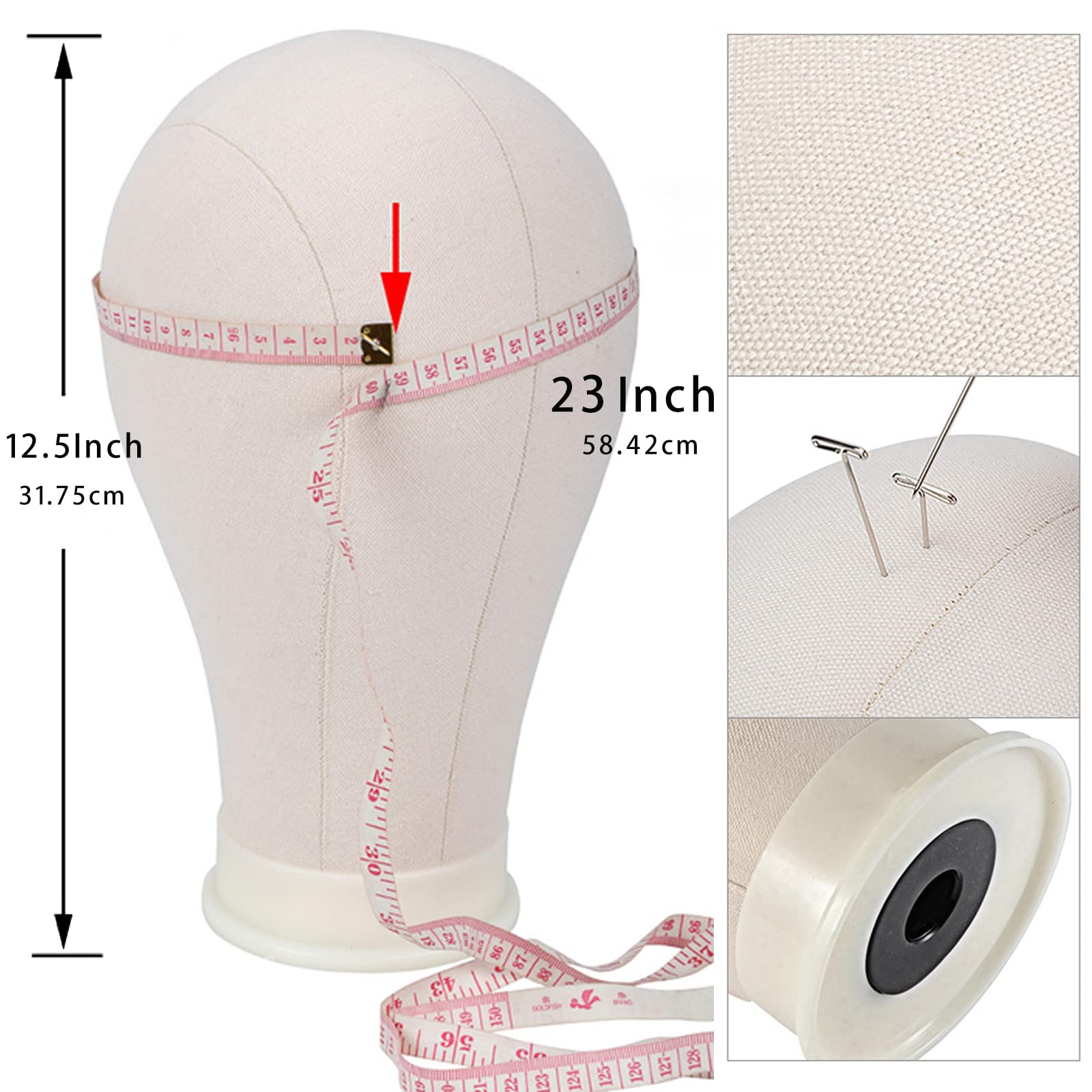LUNGCYX 23Inch Wig Stand Tripod,Canvas Wig Head Stand Mannequin Head Foldable Wig Stand Set for Making Display with Table Clamp,Wig Cap & T Pins