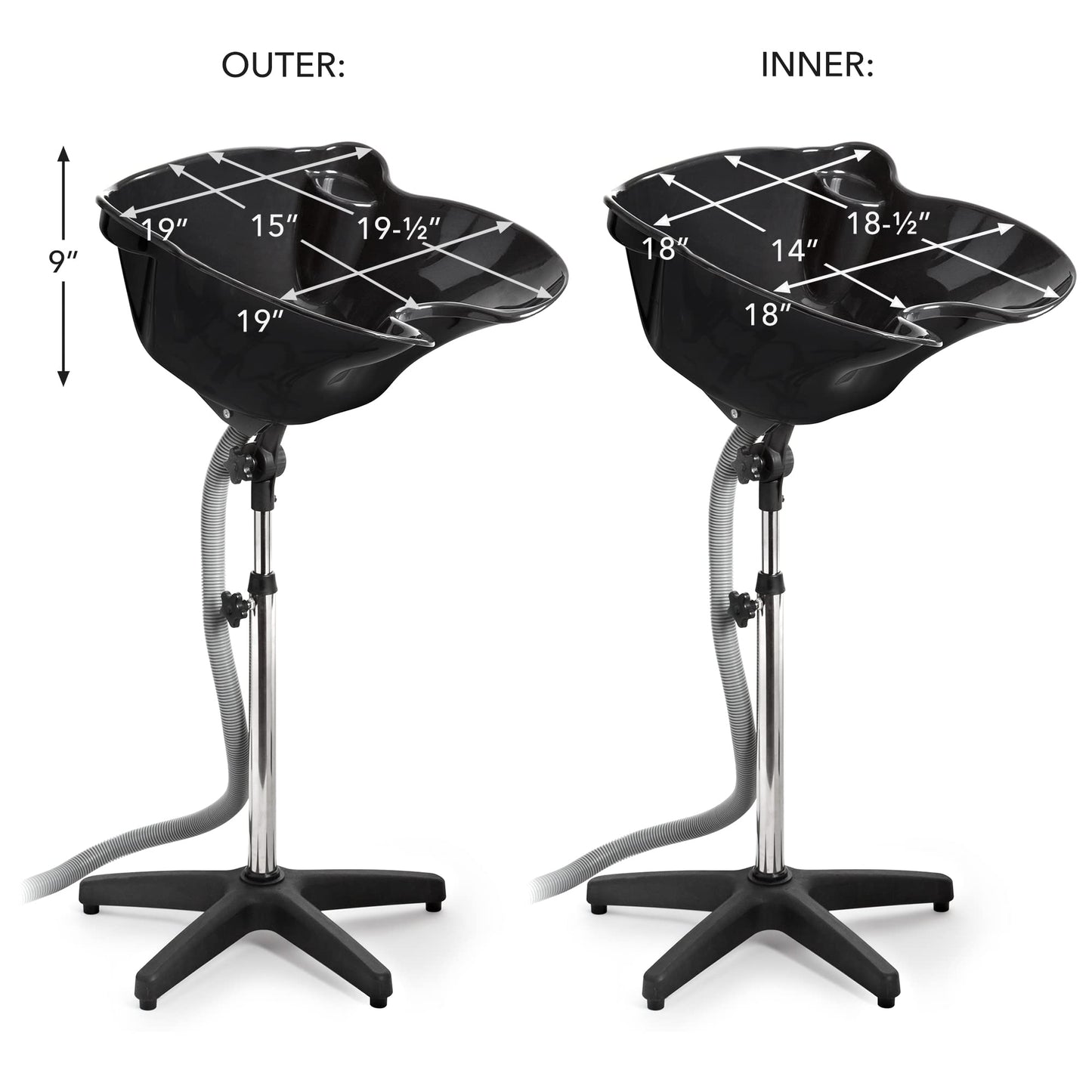 Saloniture Portable Salon Deep Basin Shampoo Sink with Drain - Black - Adjustable Height