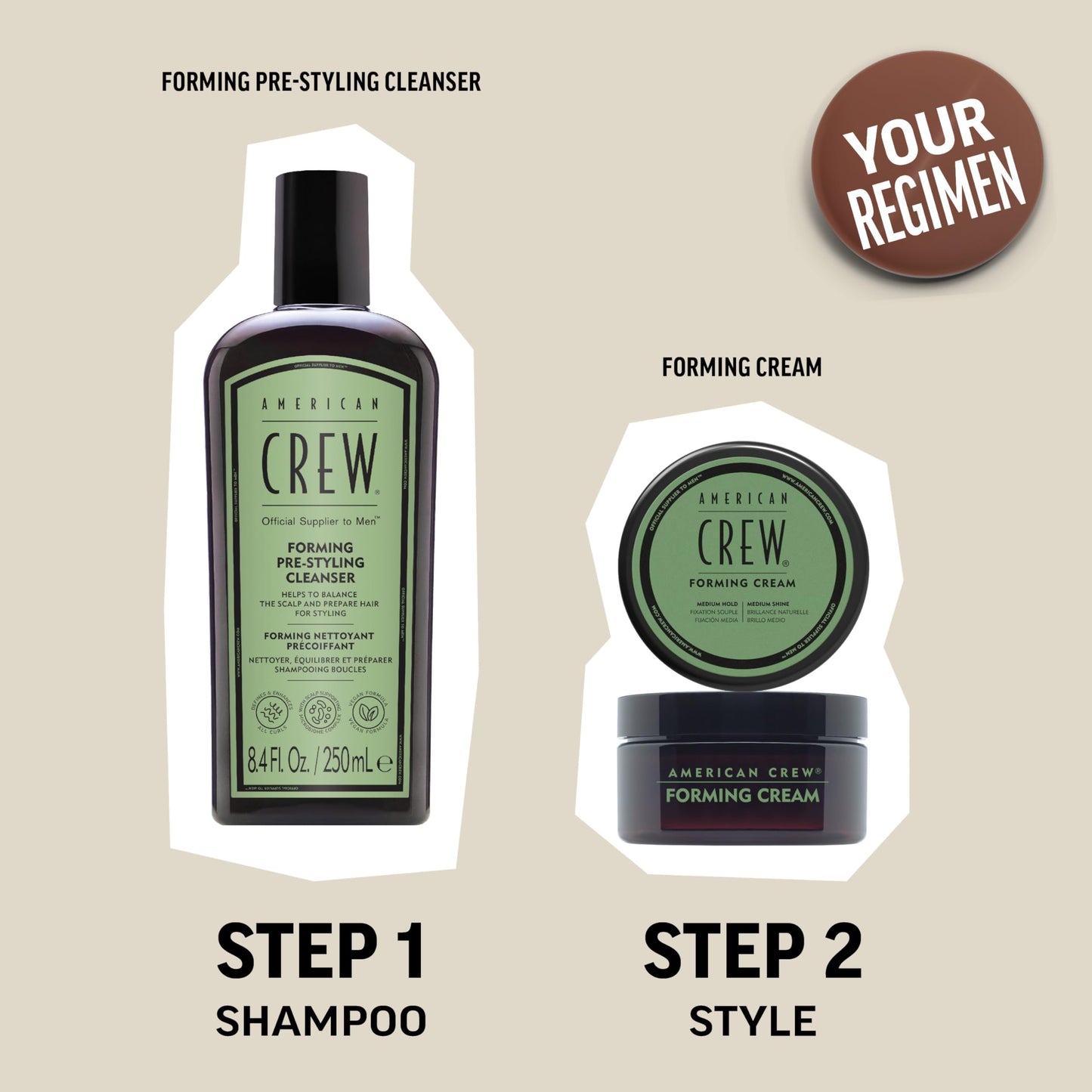 Light Gray American Crew Men's Hair Forming Cream, Like Hair Gel with Medium Hold & Medium Shine, 3 oz