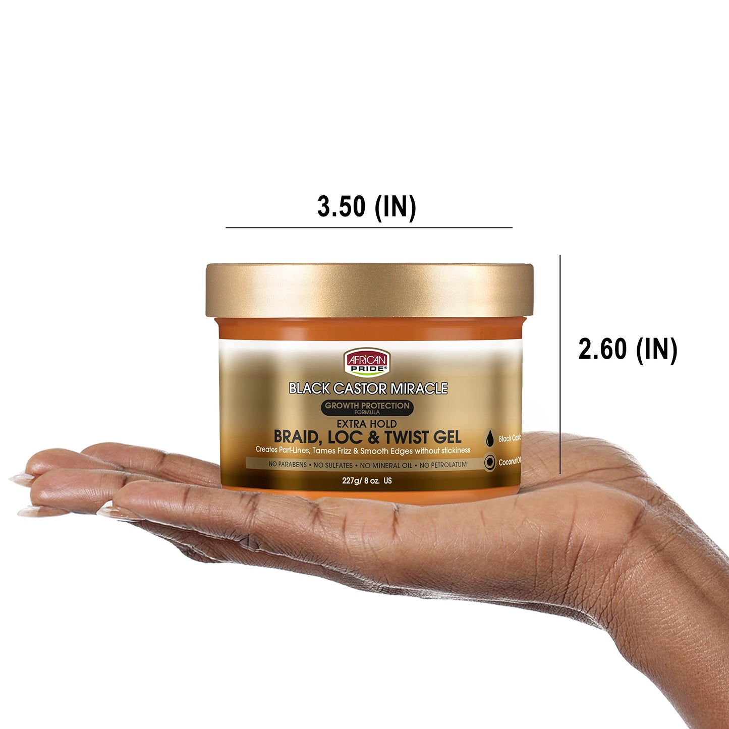 African Pride 黑蓖麻奇迹超强定型辫子、定型、扭发啫喱，可抚平毛躁和边缘，不含对羟基苯甲酸酯、硫酸盐、矿物油或凡士林，含有黑蓖麻油和椰子油