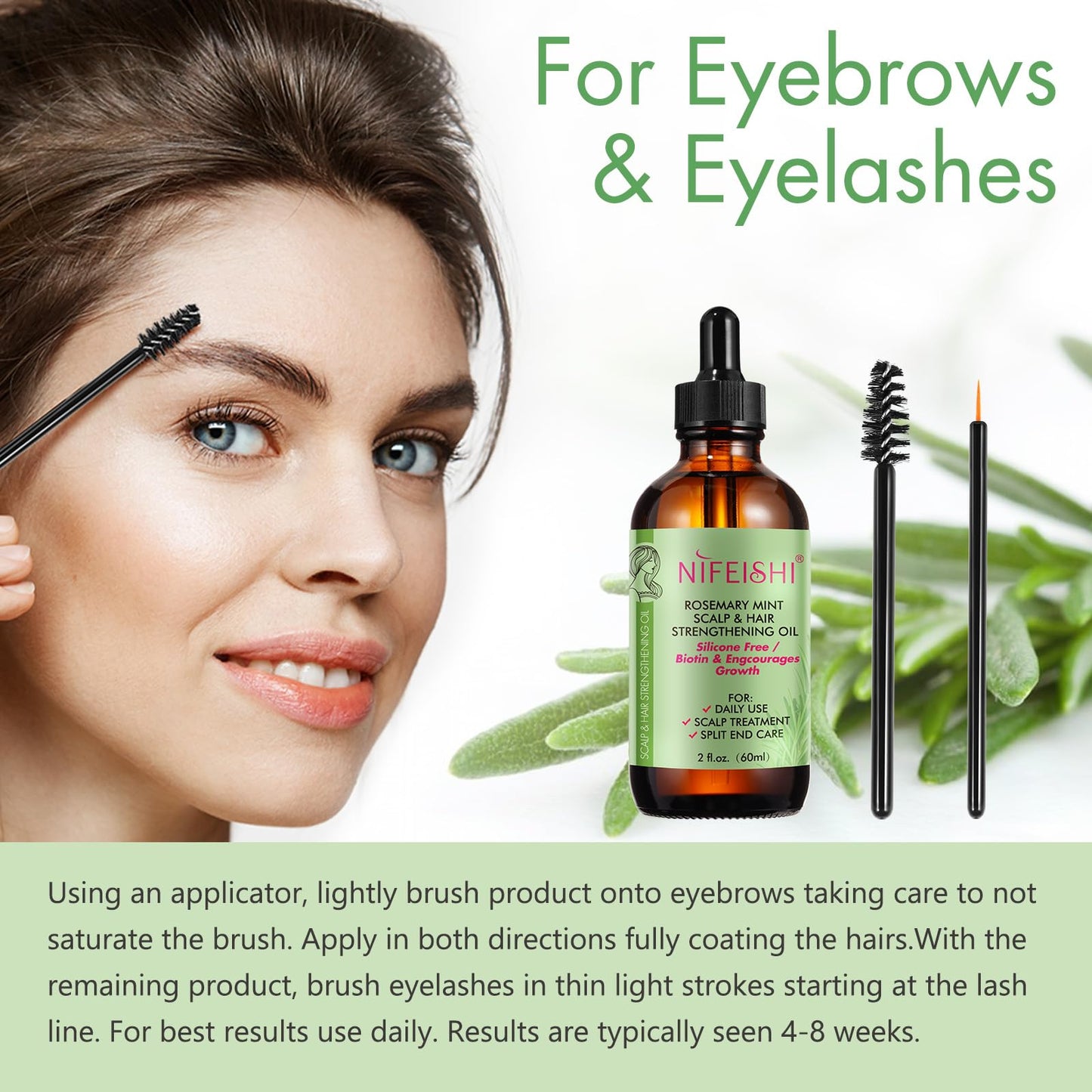 Bieyoc Rosemary Oil, 100% Pure Natural for Hair Growth, Treatment For Damaged & Dry Skin hair, Cold Pressed Oil For Growth, Eyebrows, Eyelashes, Nails and Skin(60ml)