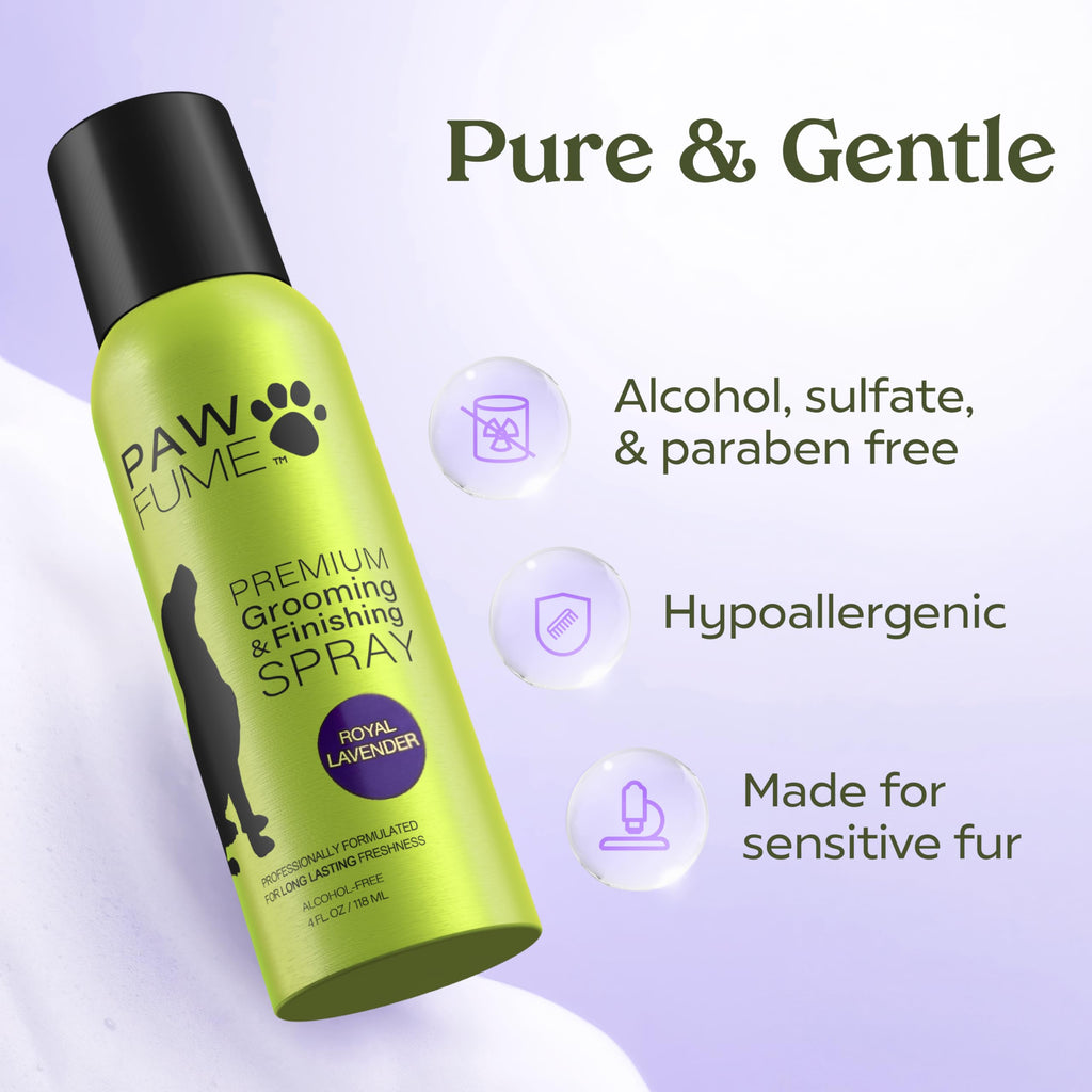 PAWFUME Dog Detangler Grooming Spray, Royal Lavender, 1-Pack – Keeps Pups Fresh All Day – Hypoallergenic, Alcohol-Free, Detangling & Moisturizing – Salon-Quality Dog Necessities for Coat & Fur Care