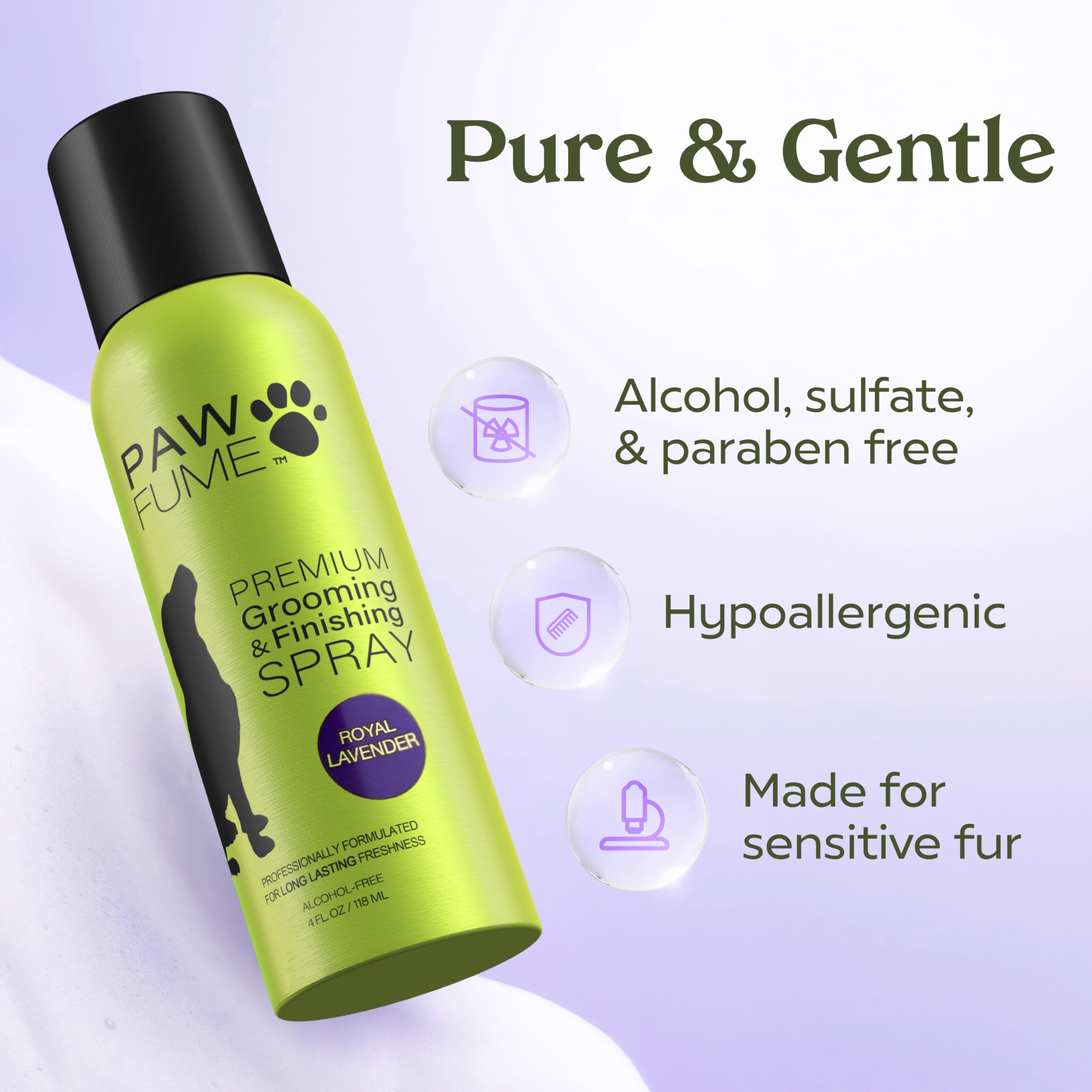 PAWFUME Dog Detangler Grooming Spray, Royal Lavender, 1-Pack – Keeps Pups Fresh All Day – Hypoallergenic, Alcohol-Free, Detangling & Moisturizing – Salon-Quality Dog Necessities for Coat & Fur Care
