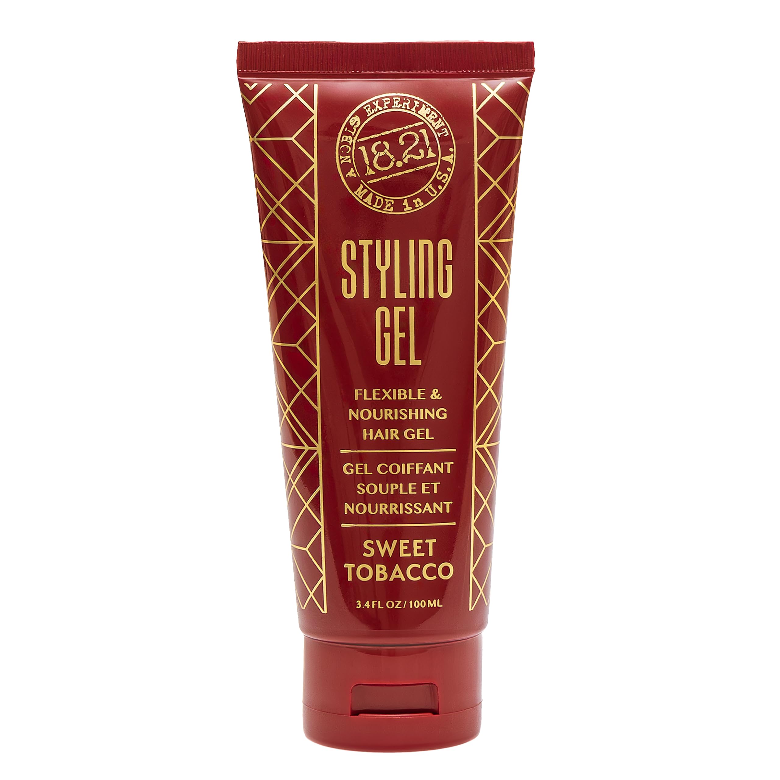18.21 Man Made Hair Styling Gel for Men, Weightless All-Day Flexible Hold, 3oz. Original Sweet Tobacco Scent