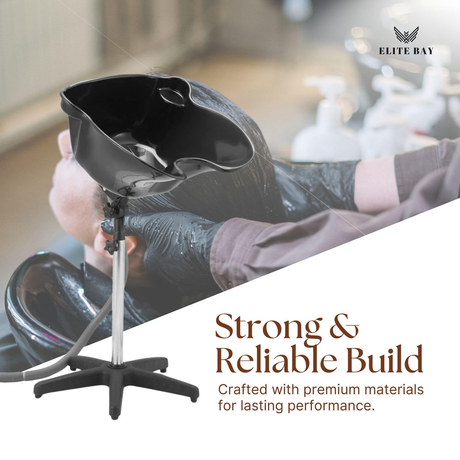 ELITE BAY Hairwashing Sink – Engineerd for Comfort,Salon,barber and beauty studios .Built with durability,ergonomics and modren aesthetics in mind. Adjustable (92–130cm) heavy duty stand and basin.