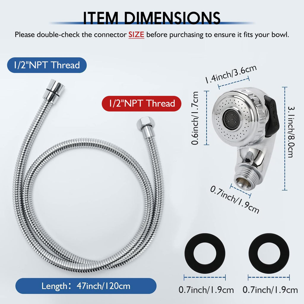 LukLoy Shampoo Bowl Sprayer Hose Replacement, 1/2" Nut Professional Salon Sink Stainless Steel Hose for Sink Shampoo Bed