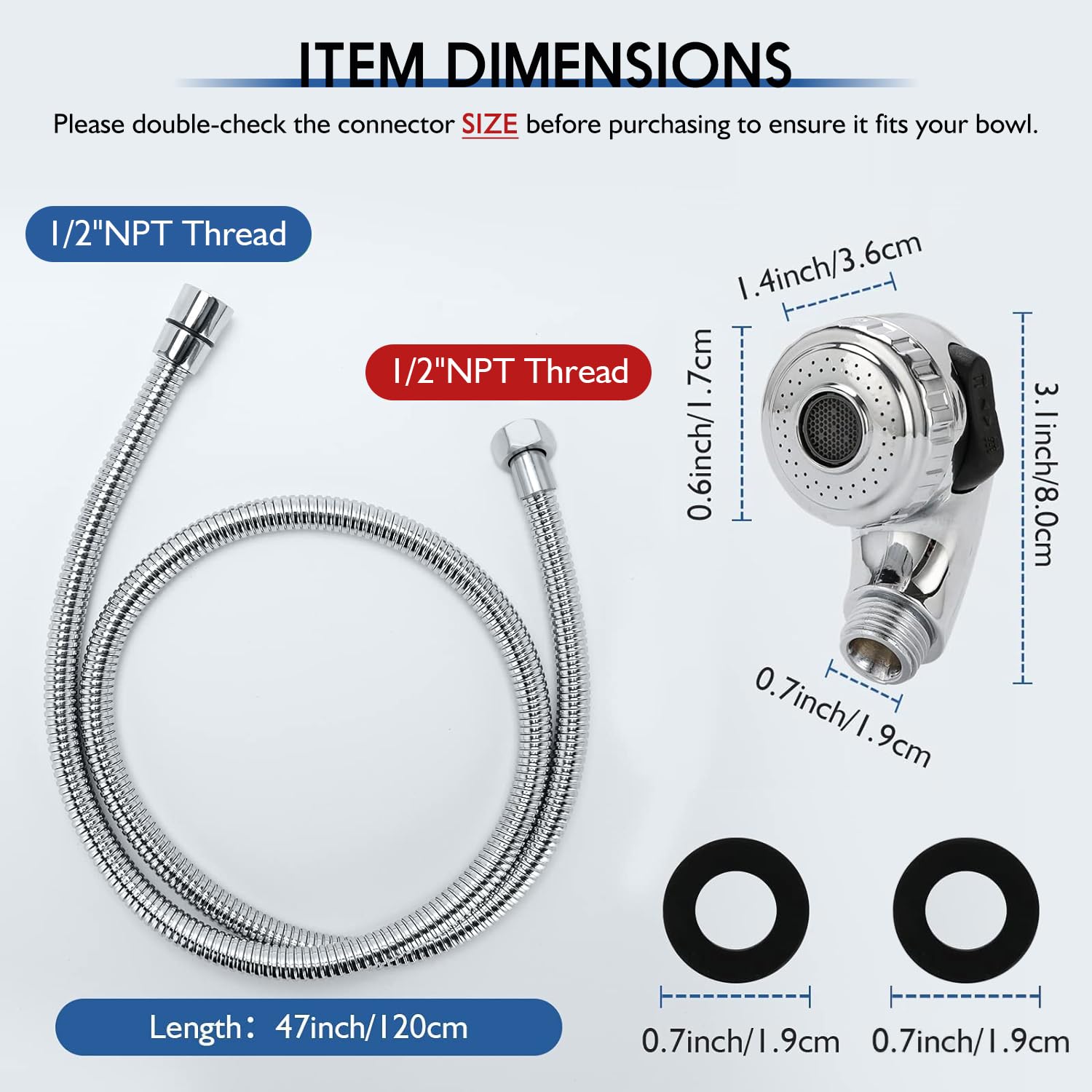 LukLoy Shampoo Bowl Sprayer Hose Replacement, 1/2" Nut Professional Salon Sink Stainless Steel Hose for Sink Shampoo Bed